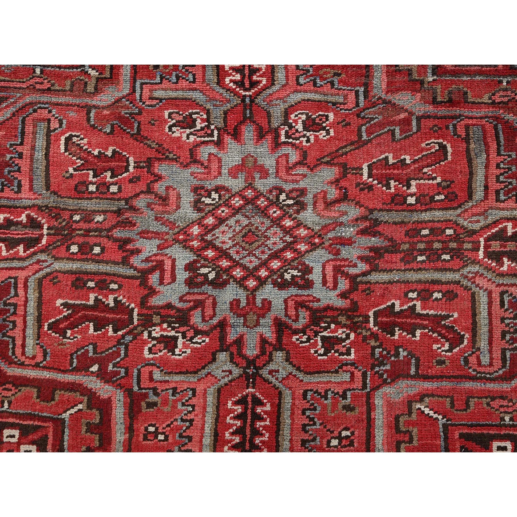 Tapis oriental persan Heriz rouge chimson noué à la main 9'4