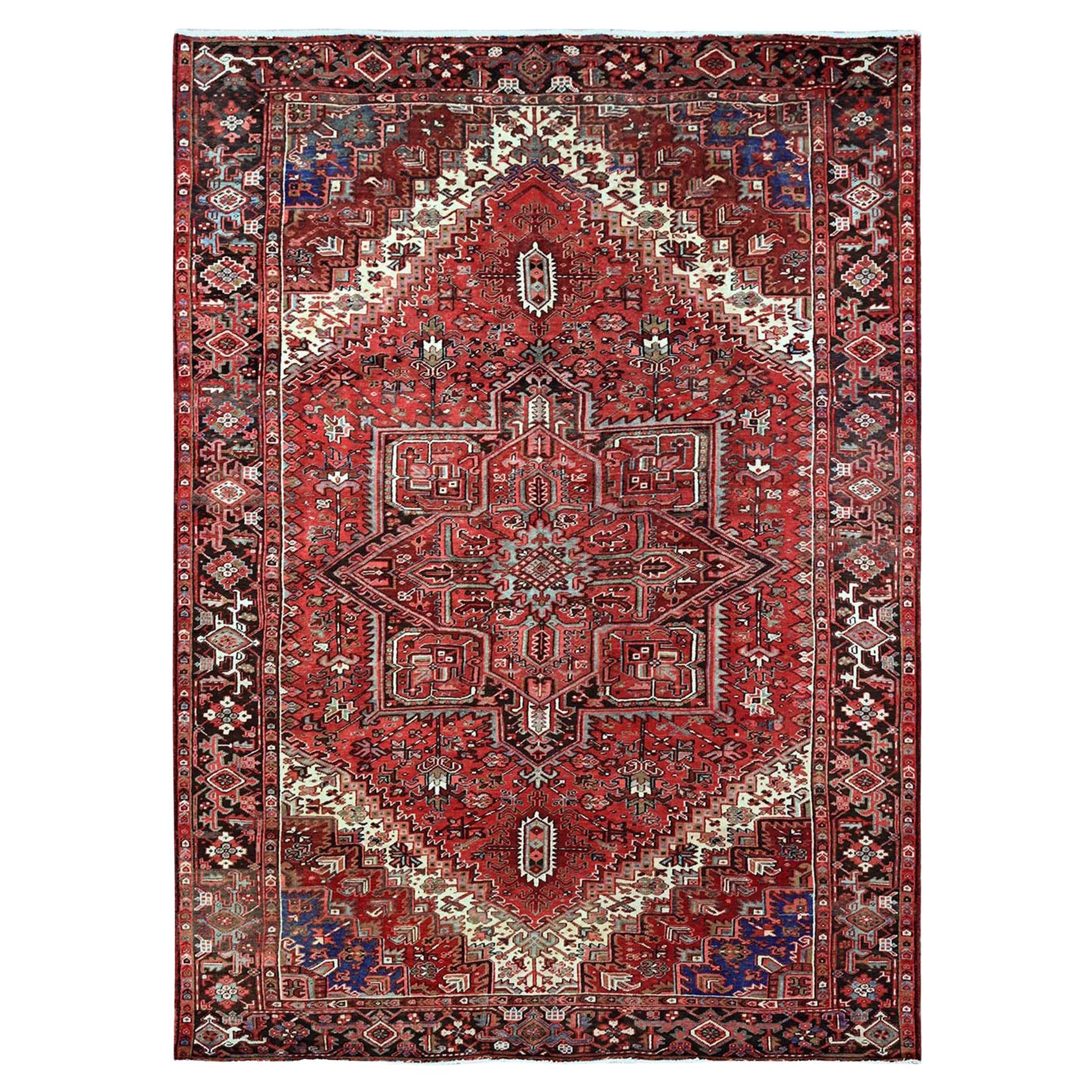 9'4 "x12'10" Rosso cremisi Vintage Persiano Heriz Tappeto orientale in lana annodato a mano