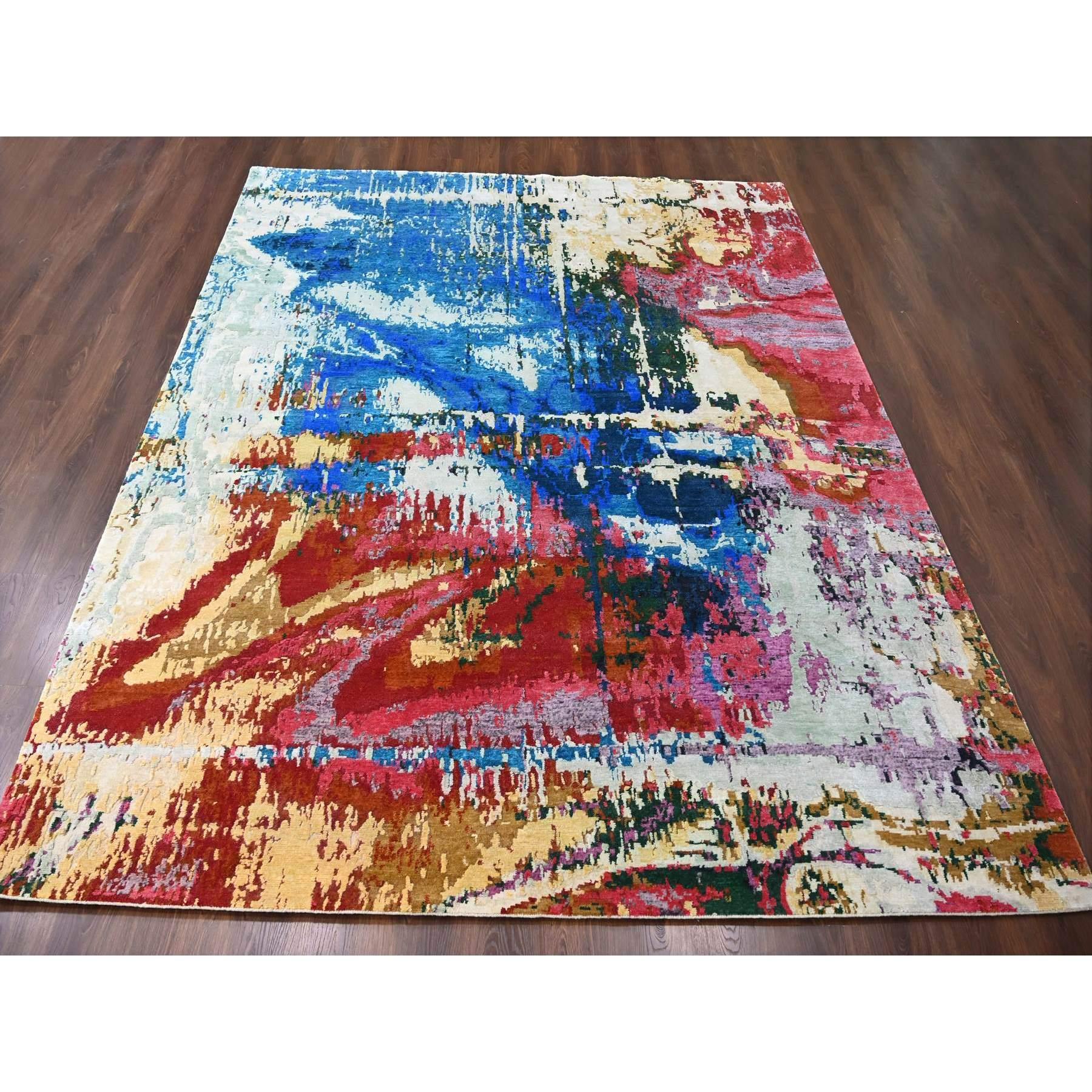 Dies ist ein echtes Unikat aus reiner Wolle, modernes abstraktes Design, nepalesische 100-Knoten-Knüpfung, handgeknüpft, Orientteppich. Es wurde monatelang von erfahrenen Kunsthandwerkern in jahrhundertealten Webtechniken geknüpft.
Primäre