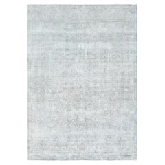 Tapis Tabriz de style Farsien vintage, 9'4" x 12'3", gris bleuté, en laine usée, noué à la main