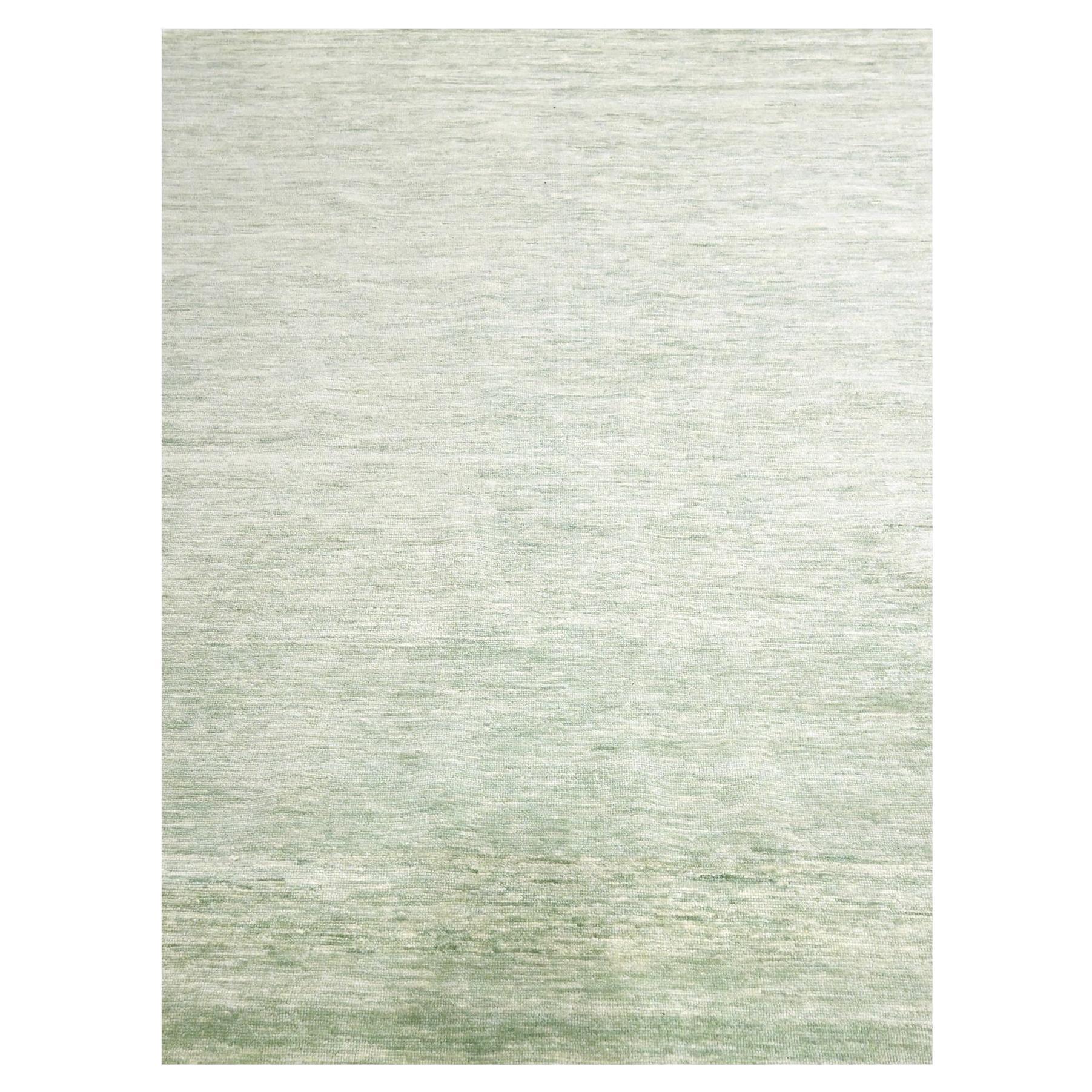 9'4"x12'4" Mist Green Modern Plain Design Hand Knotted Pure Wool Oriental Rug For Sale