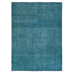 9'4 "x12'7" Blauer handgeknüpfter Vintage Tabriz Wool Orientteppich mit Gebrauchsspuren