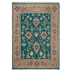 9.4x12.7 ft Hand Knotted Oushak Rug, Custom Size & Colors, Green Wool Area Rug