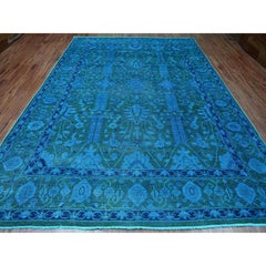 9'4"x12'9" Blue Overdyed with Navy Heriz All Over Design Hand Knotted Wool Rug