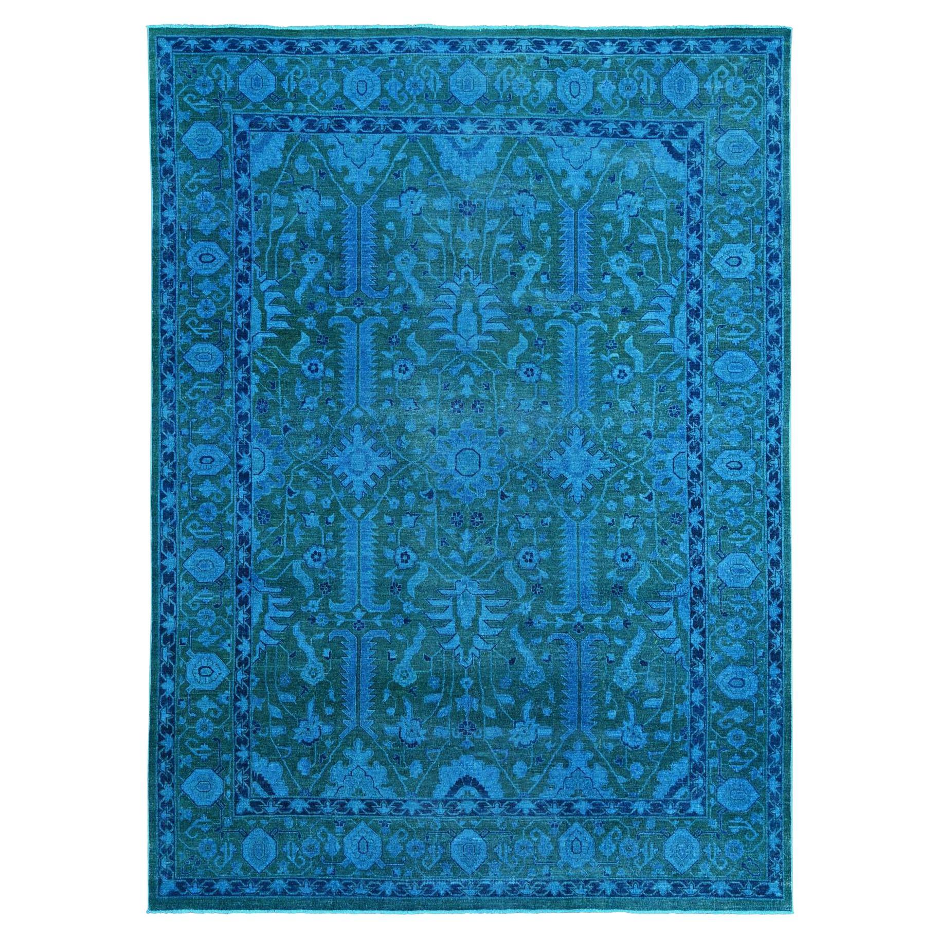 9'4 "x12'9" Tapis en laine noué à la main, surteint de bleu et de bleu marine avec Heriz All Over Design en vente