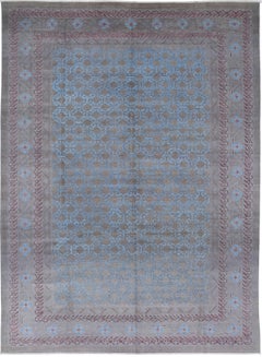 9.4x13 ft Handmade Gray, Blue & Lavender Rug. Trellis Geometric Design Carpet