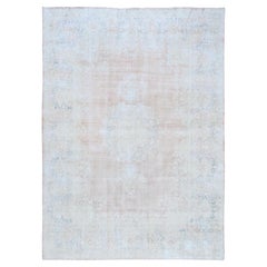 Tappeto Kerman in stile Old Farsian, 9'4"x13'1", rosa, annodato a mano, effetto invecchiato, in lana consumata