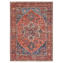 9'4"x13'1" Rust Orange Serapi Heriz with Medallion Design Hand Knotted Wool Rug