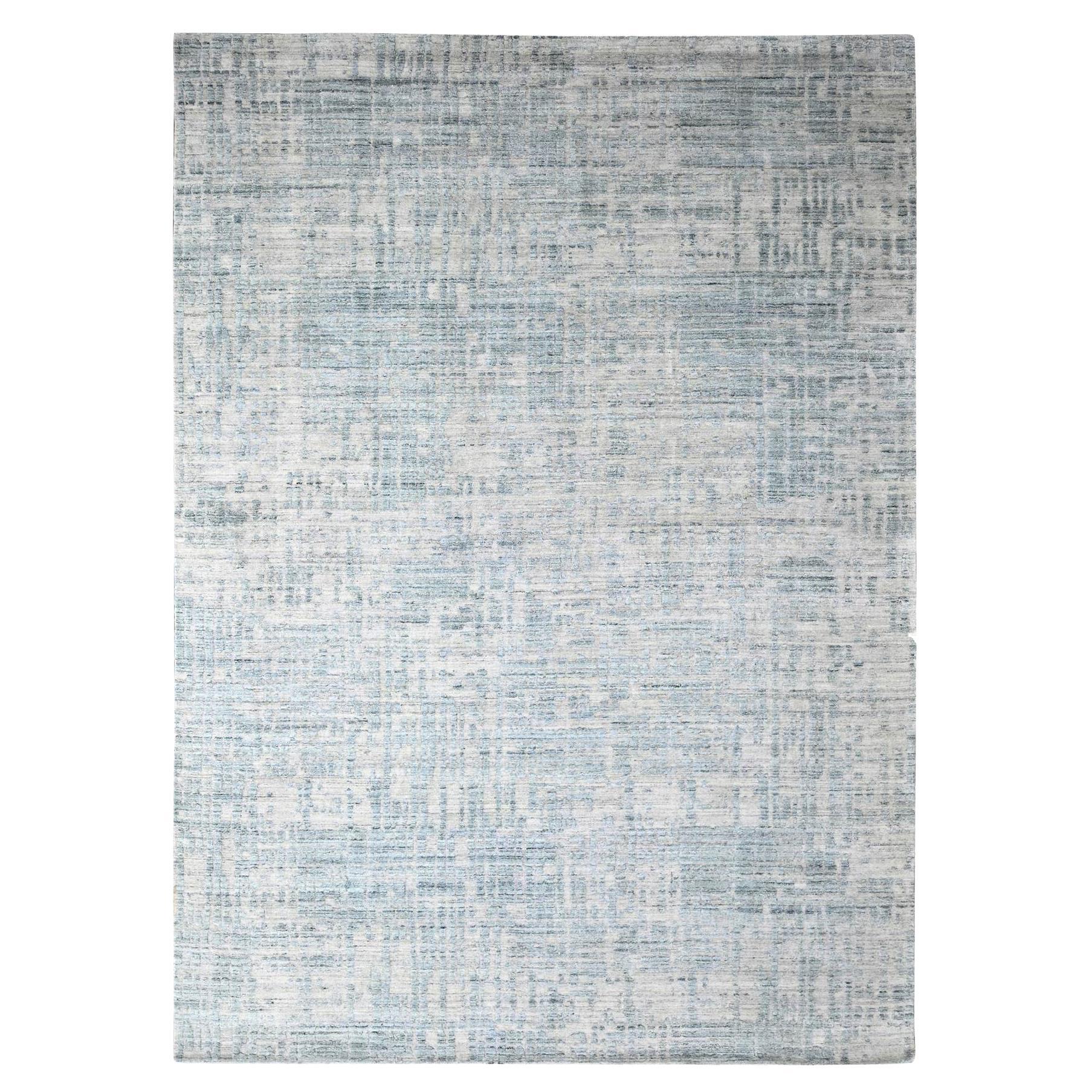 9'4"x13'6" Gray Modern Design Hand Loomed Wool and Bamboo Silk Oriental Rug