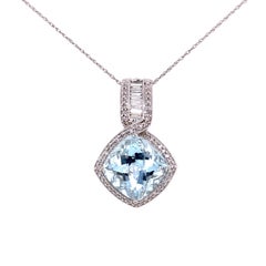 9.5 Carat Aquamarine and Diamond Art Deco Revival Gold Pendant Necklace