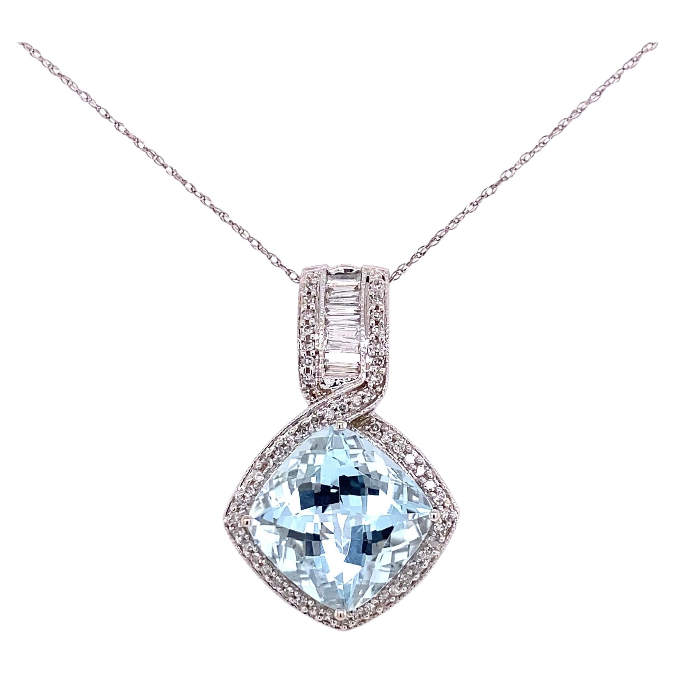 9.5 Carat Aquamarine and Diamond Art Deco Revival Gold Pendant Necklace For Sale