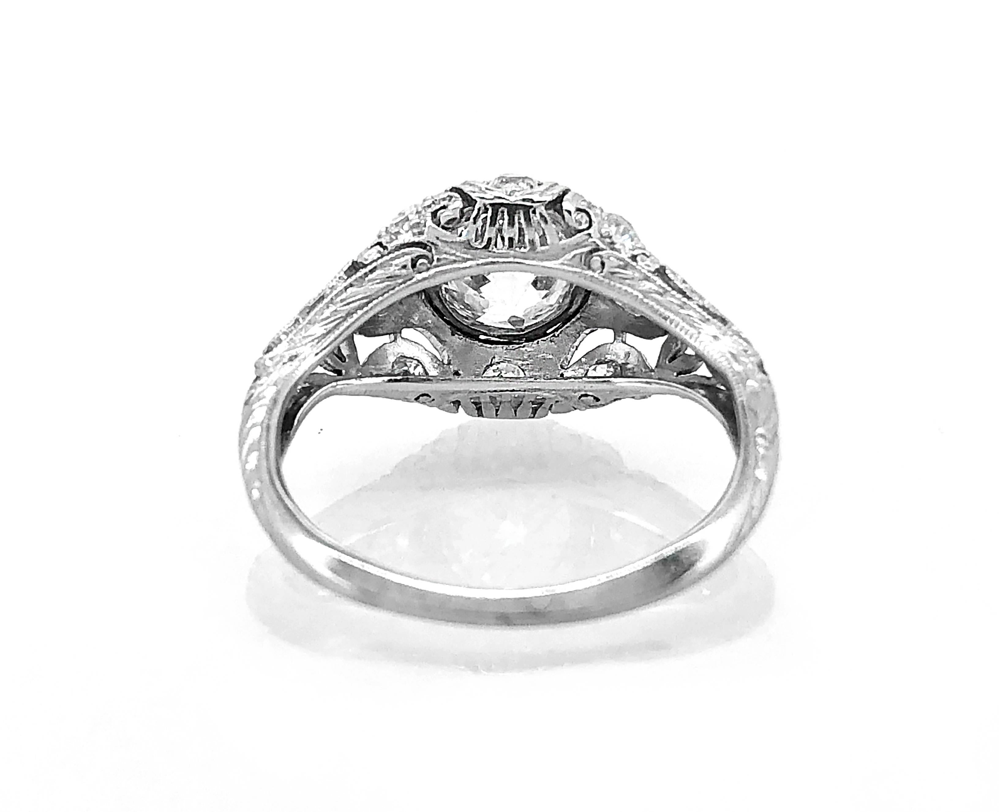 Art Deco .95 Carat Diamond Antique Engagement Fashion Ring Platinum For Sale