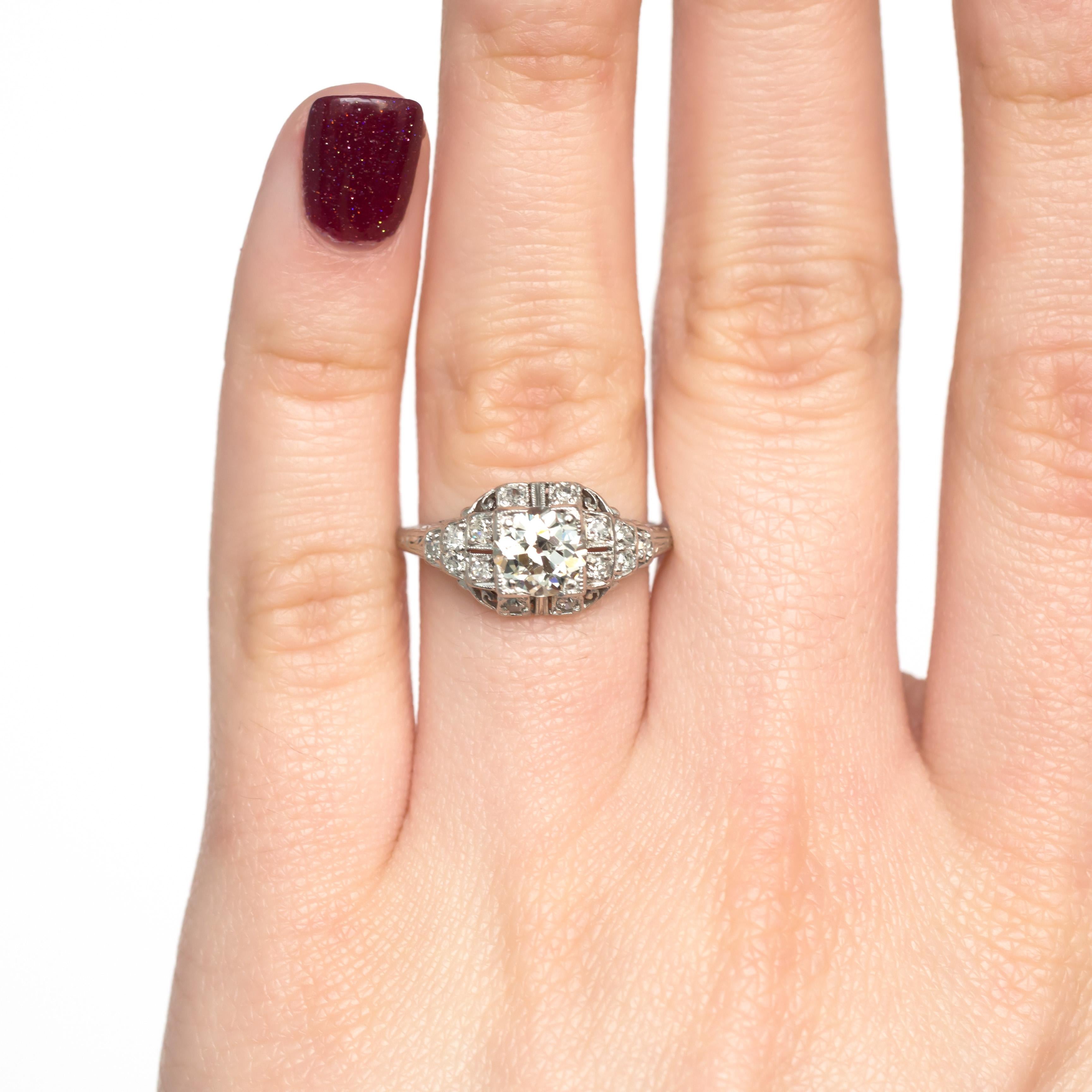 Art Deco .95 Carat Diamond Platinum Engagement Ring For Sale
