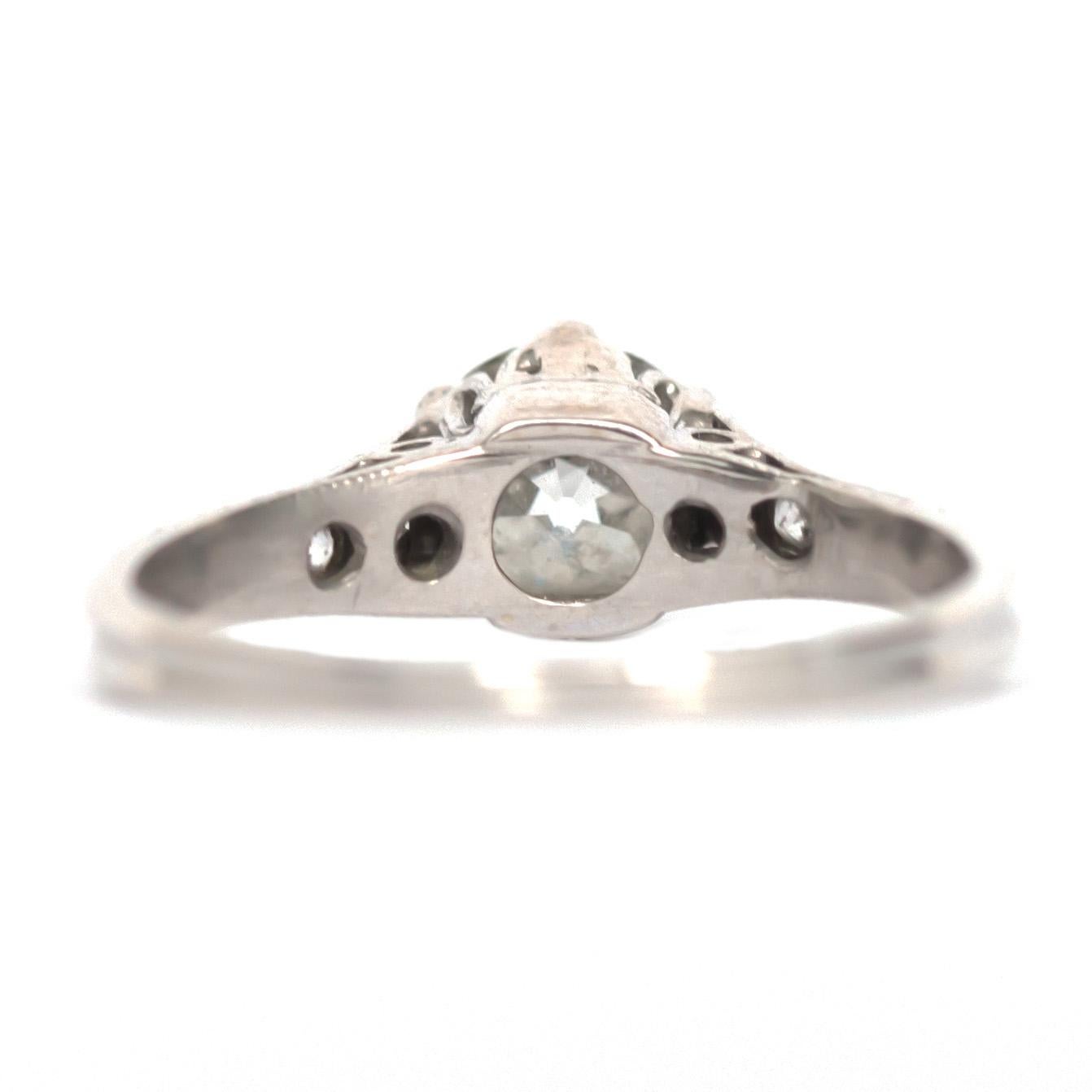 Art Deco .95 Carat Diamond White Gold Engagement Ring For Sale