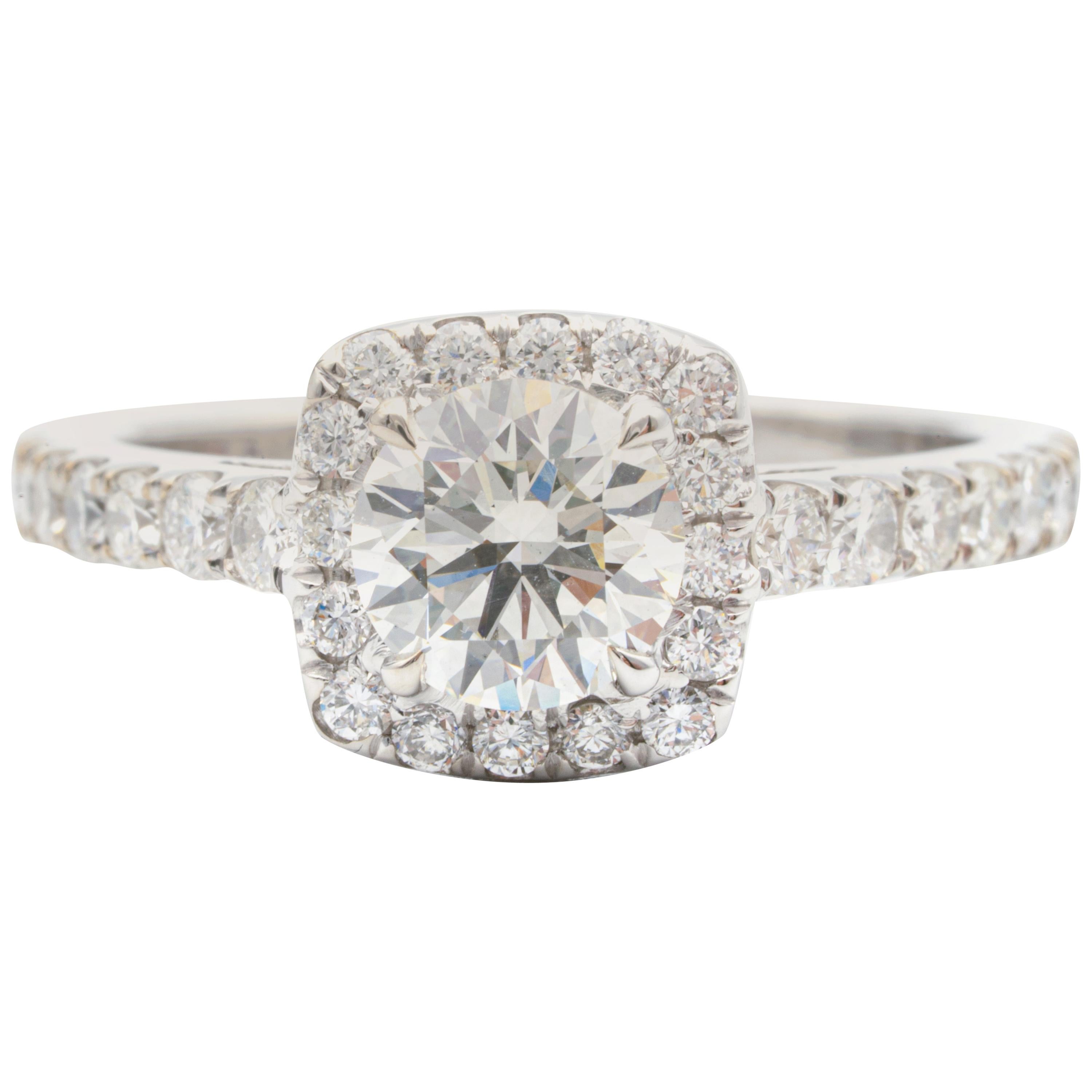 .95 Carat J VS2 Round Brilliant Halo Engagement Ring in Platinum