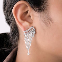 9.5 Carat Marquise Cascade Diamond Dangle Drop Earrings 14 Karat White Gold