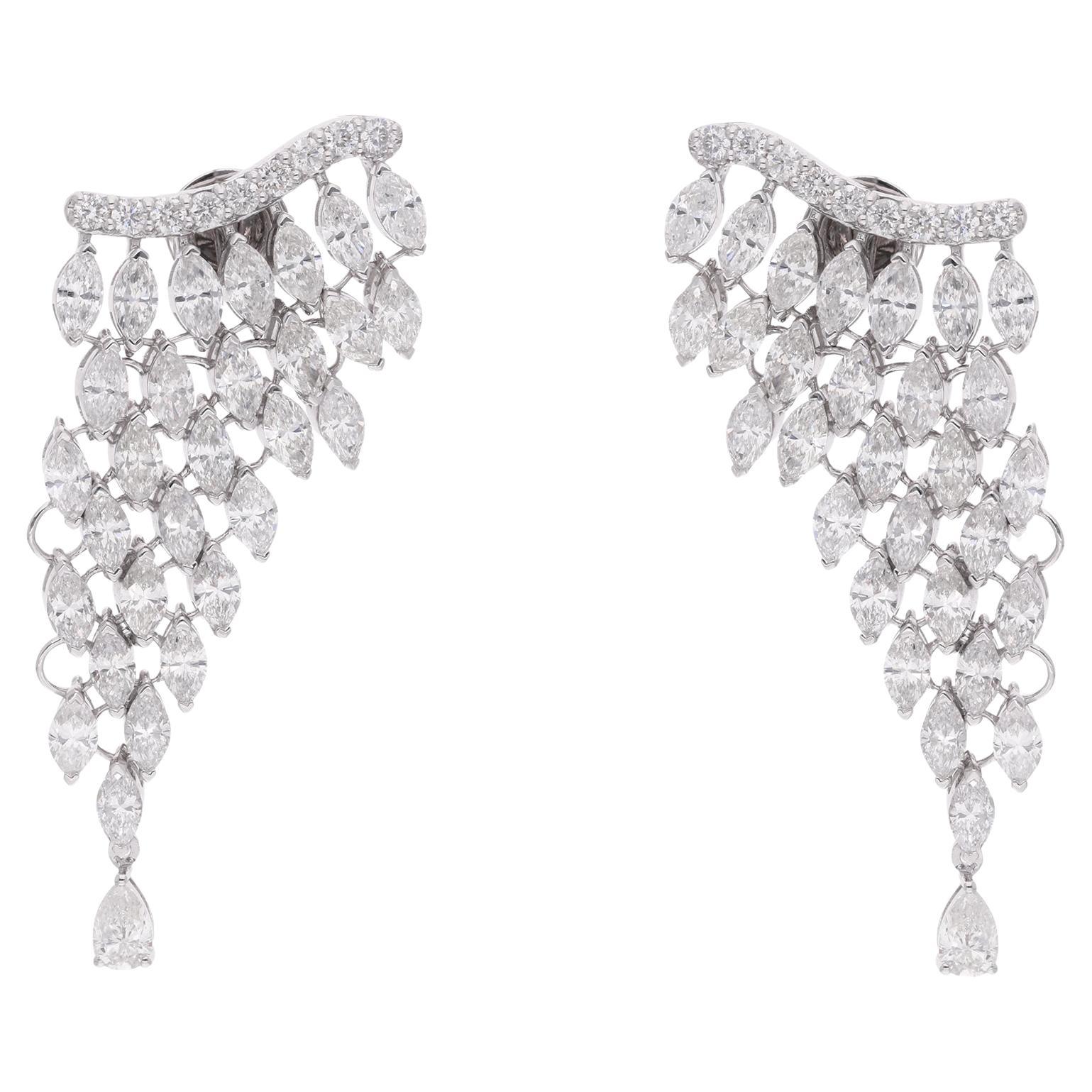 Orecchini a goccia con diamante Marquise a cascata da 9,5 carati in oro bianco 18 carati