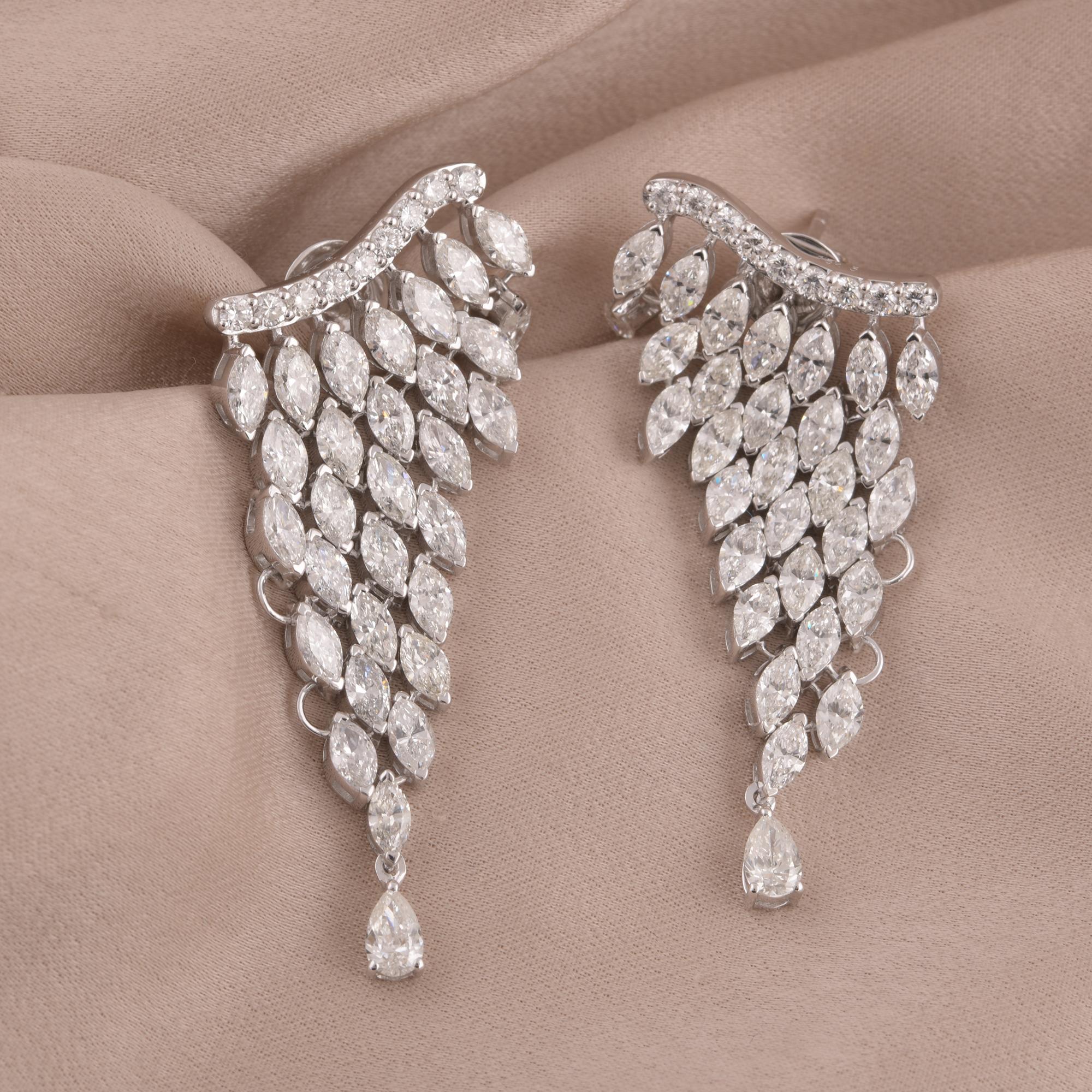 Modern 9.5 Carat Marquise Pear Diamond Dangle Drop Earrings 18 Karat White Gold Jewelry For Sale