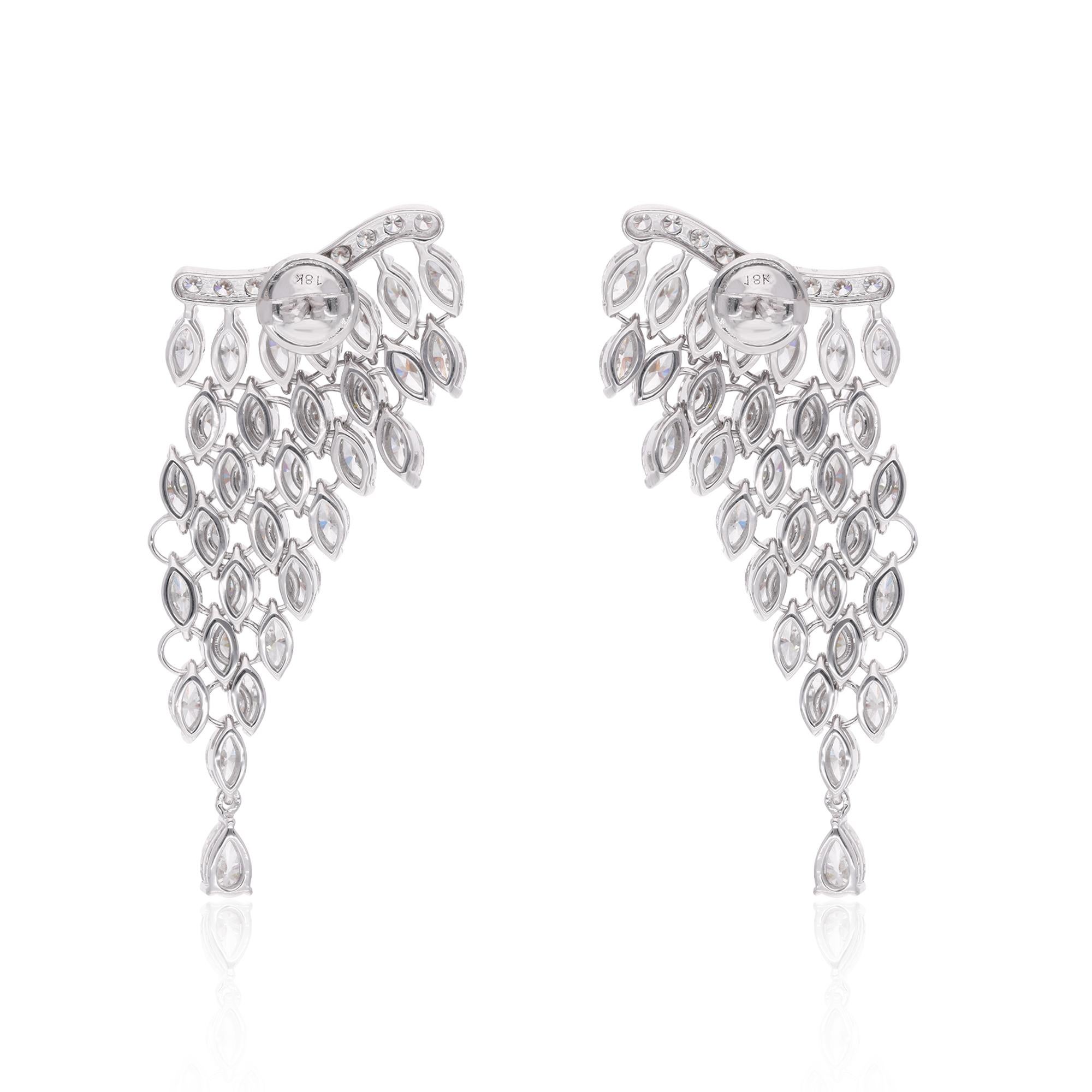 Women's 9.5 Carat Marquise Pear Diamond Dangle Drop Earrings 18 Karat White Gold Jewelry For Sale