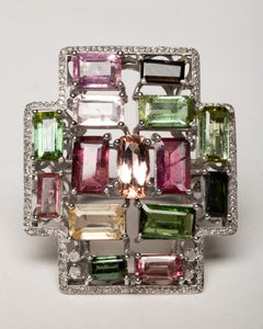 9.5 Carat Multi-Colored Tourmalines and Diamond Cocktail Ring