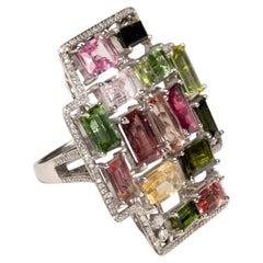 9.5 Carat Multi-Colored Tourmalines and Diamond Cocktail Ring