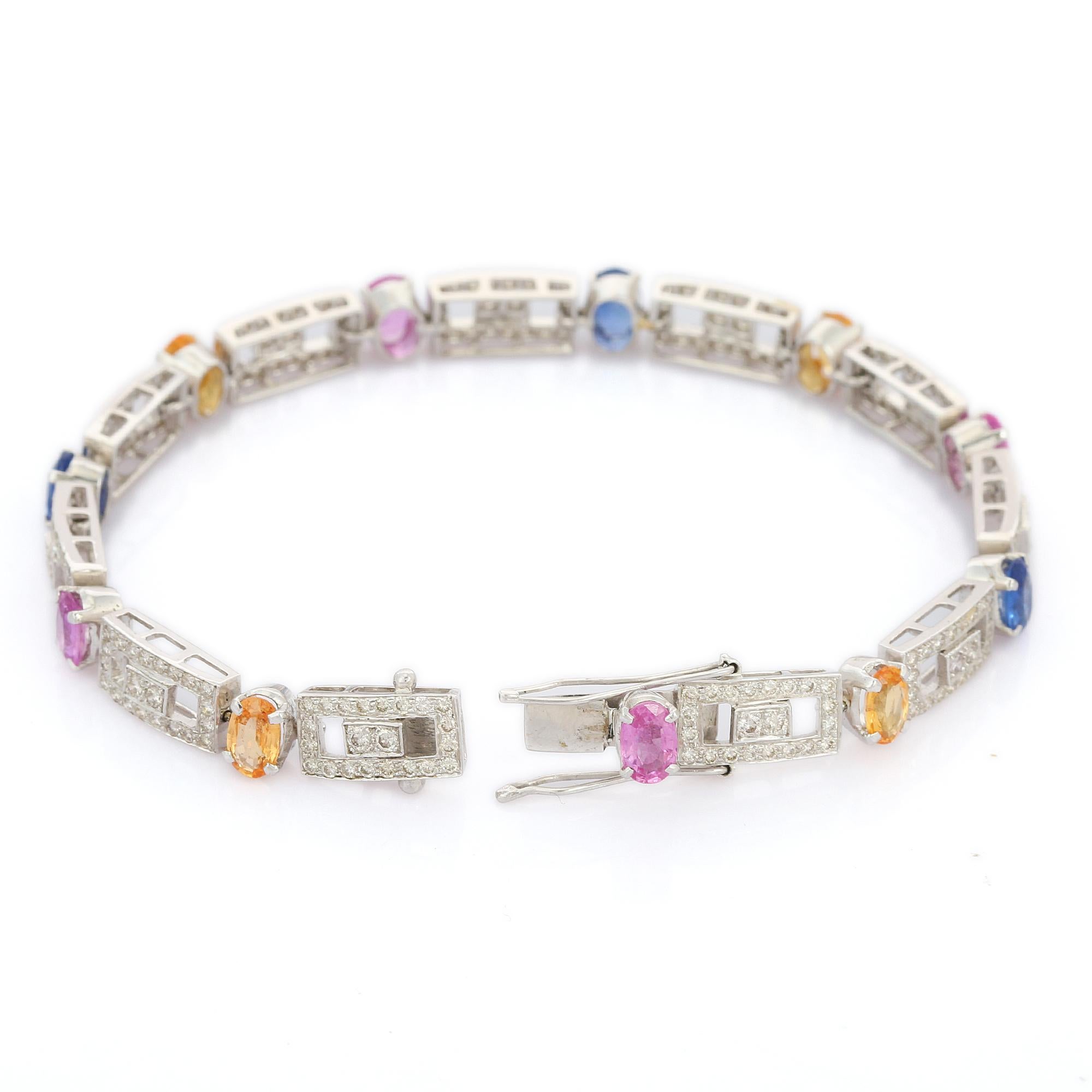 9,5 Karat Multi Sapphire Tennisarmband aus 18K Weißgold mit Diamanten (Zeitgenössisch) im Angebot