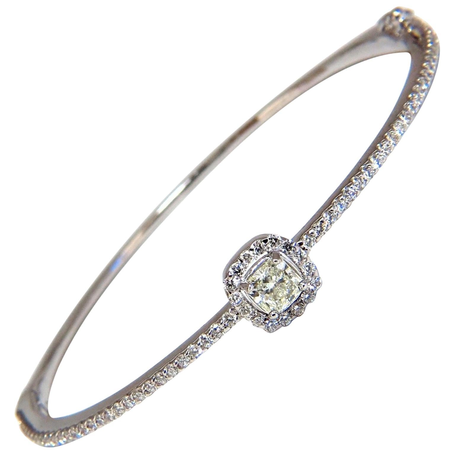 .95 Carat Natural Round Diamond Cluster Halo Bangle Bracelet 14 Karat For Sale
