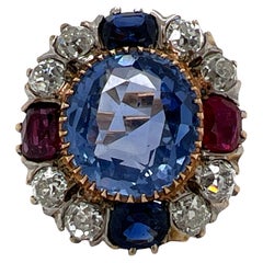 9.5 Carat No Heat Ceylon Sapphire Diamond Ruby Vintage Cocktail Ring GIA, 1900's