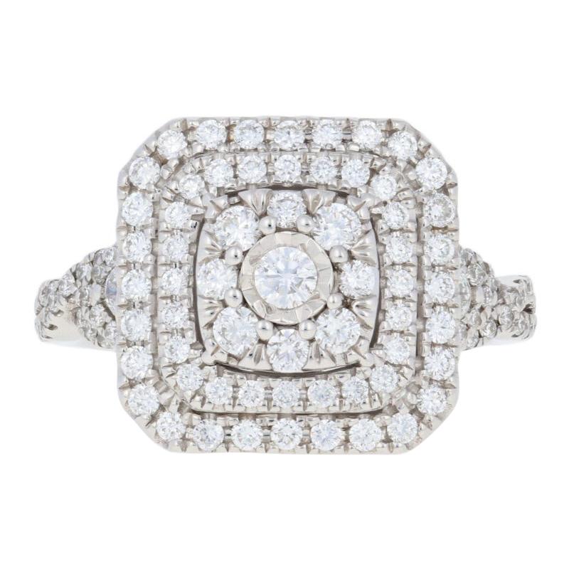 .95 Carat Round Brilliant Diamond Ring, 14 Karat White Gold Tiered Halo IGI