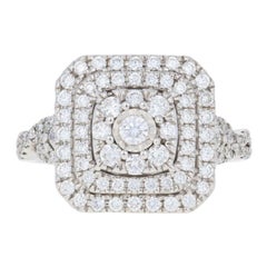.95 Carat Round Brilliant Diamond Ring, 14 Karat White Gold Tiered Halo IGI