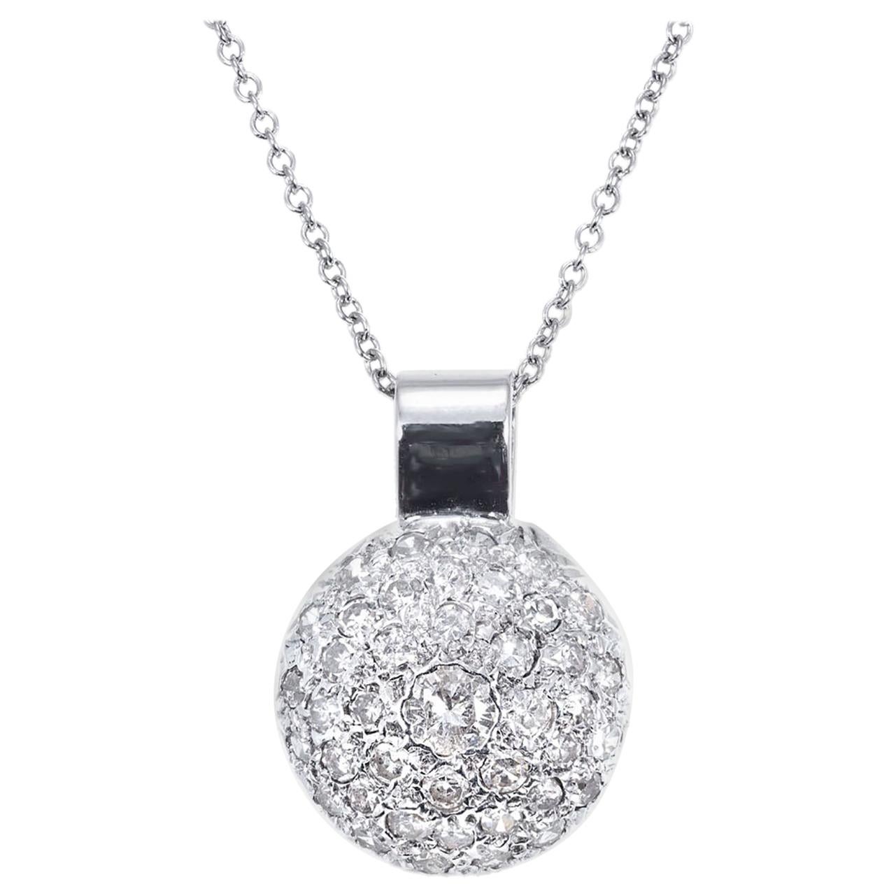 .95 Carat Round Diamond Domed Cluster White Gold Pendant Necklace