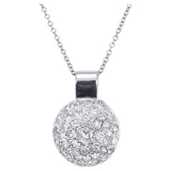 .95 Carat Round Diamond Domed Cluster White Gold Pendant Necklace