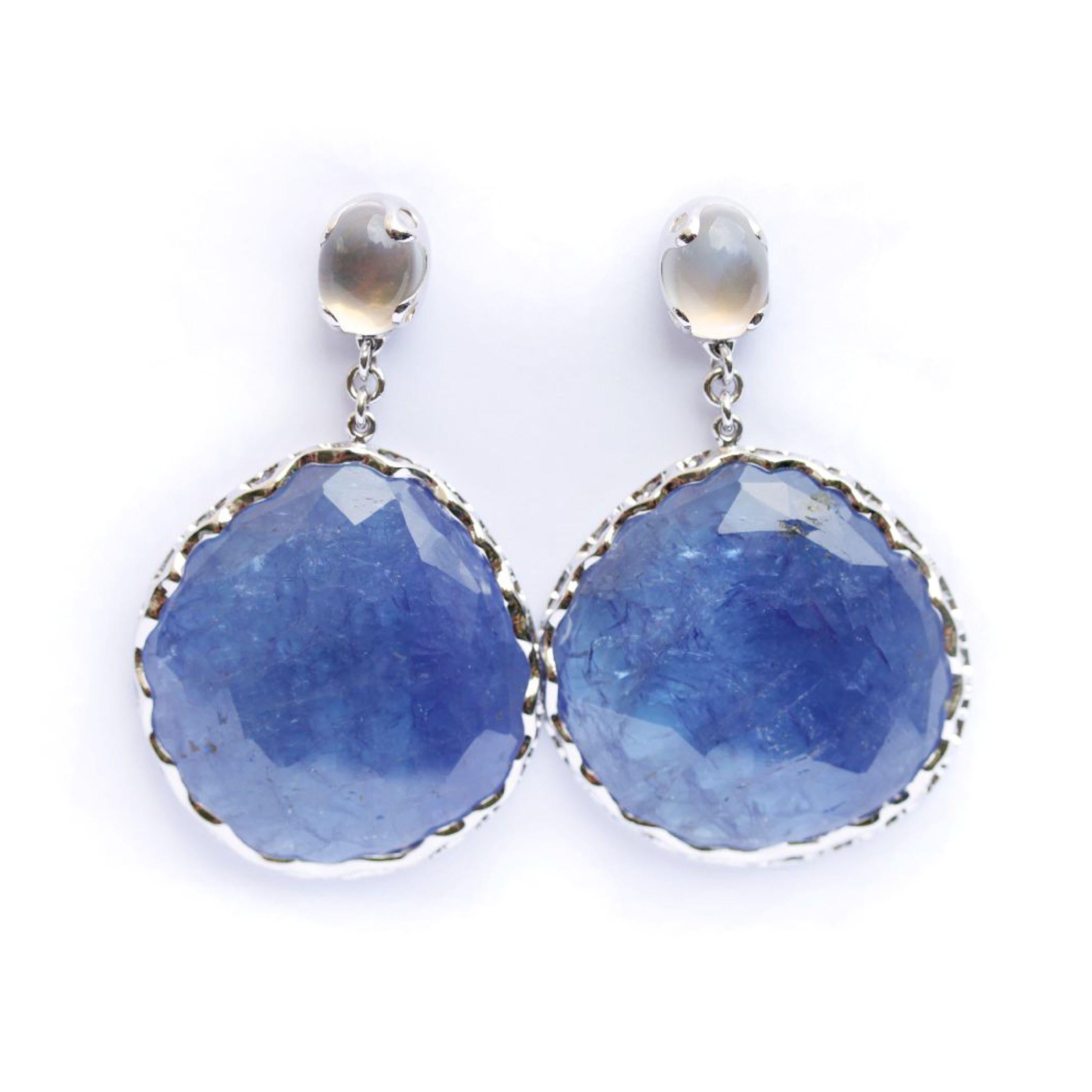 Women's 95 Carat Tanzanite and Moonstone Earrings For Sale