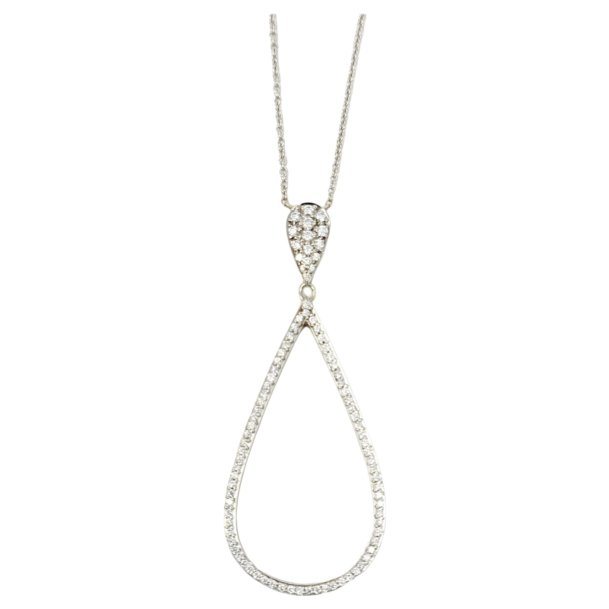 Collar Colgante Lágrima Abierta Diamante Pave Total .95 Quilates Oro Blanco 14 Kilates