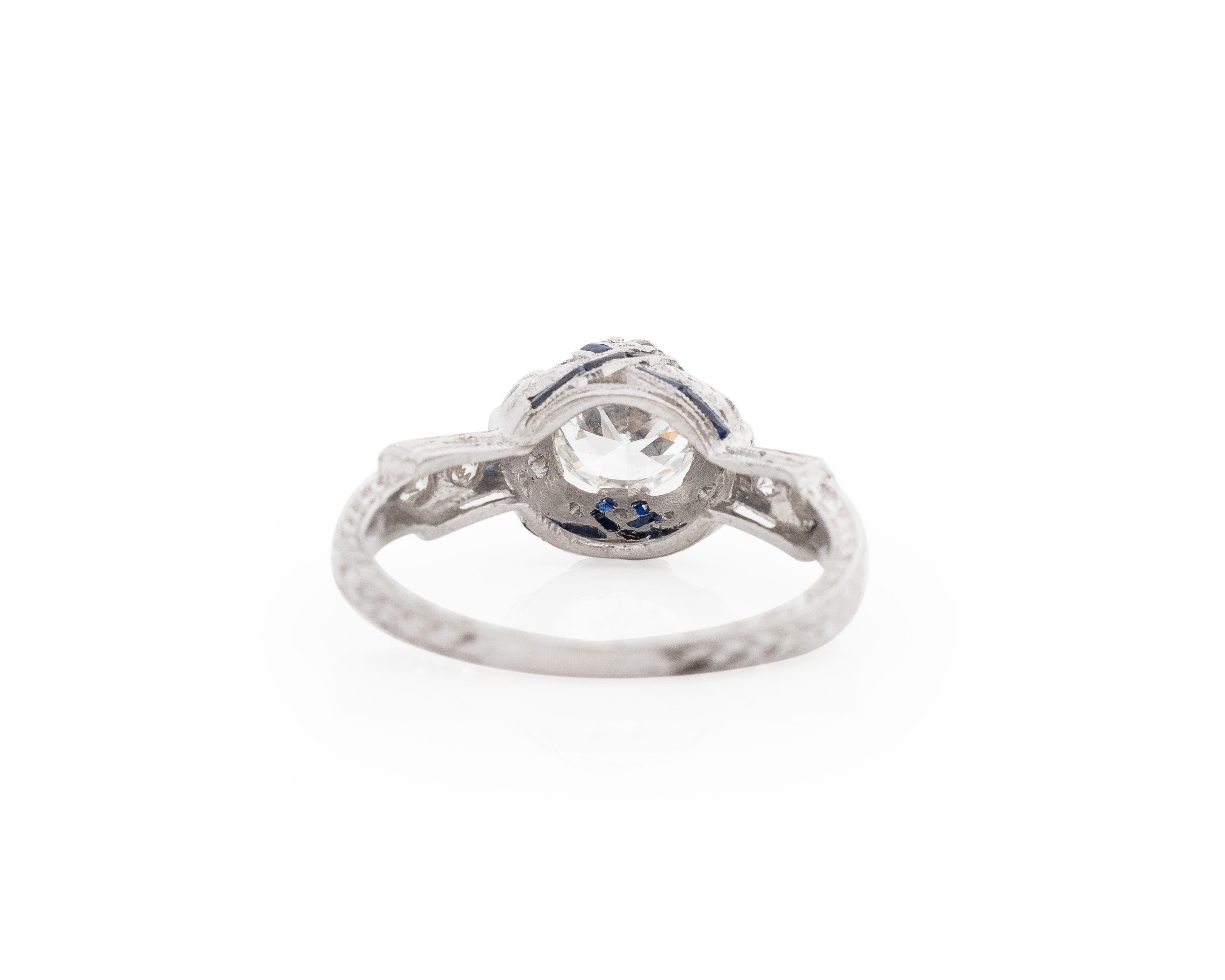 .95 Carat Total Weight Art Deco Diamond Platinum Engagement Ring In Good Condition For Sale In Atlanta, GA