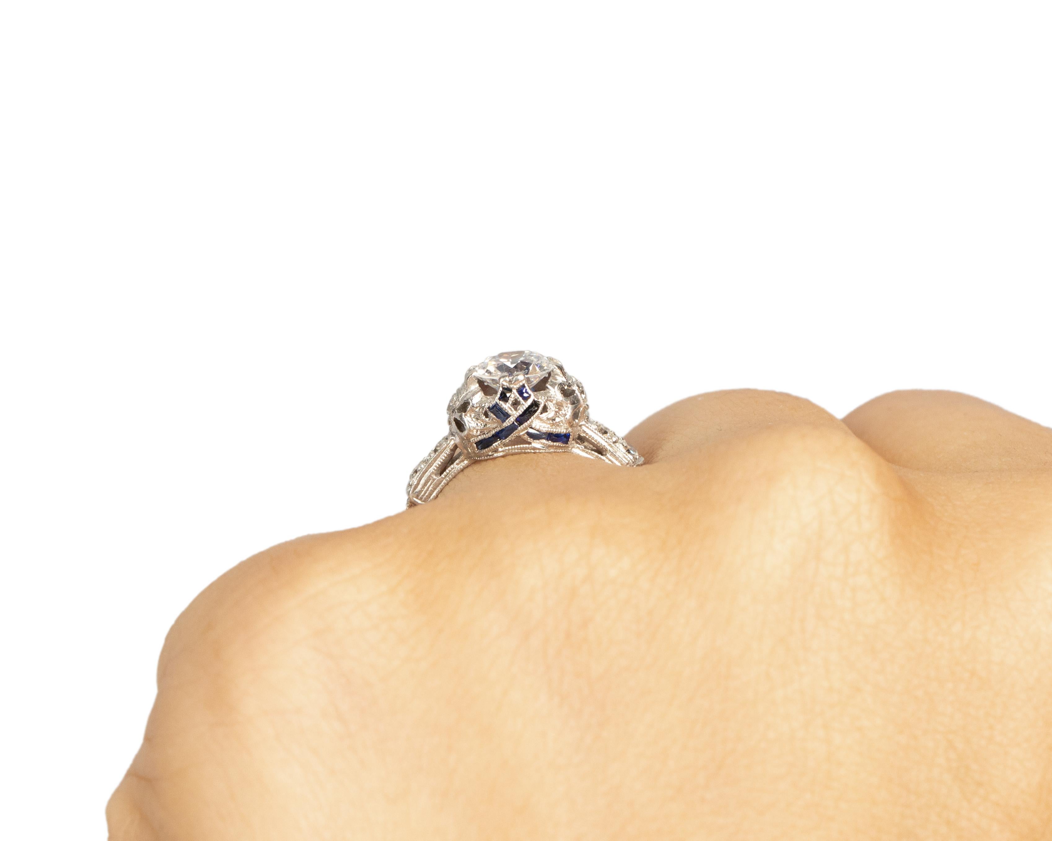 .95 Carat Total Weight Art Deco Diamond Platinum Engagement Ring For Sale 2