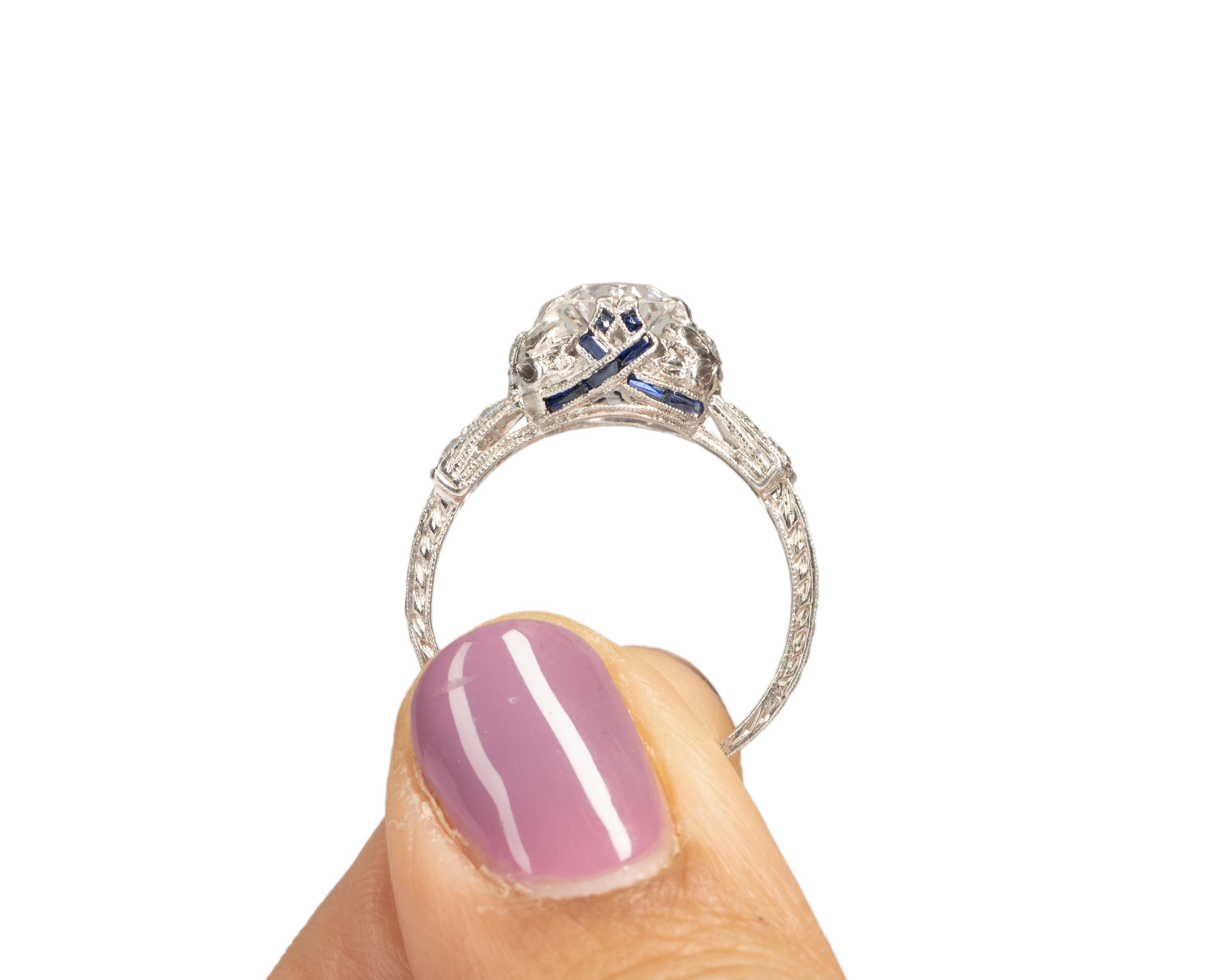 .95 Carat Total Weight Art Deco Diamond Platinum Engagement Ring For Sale 3
