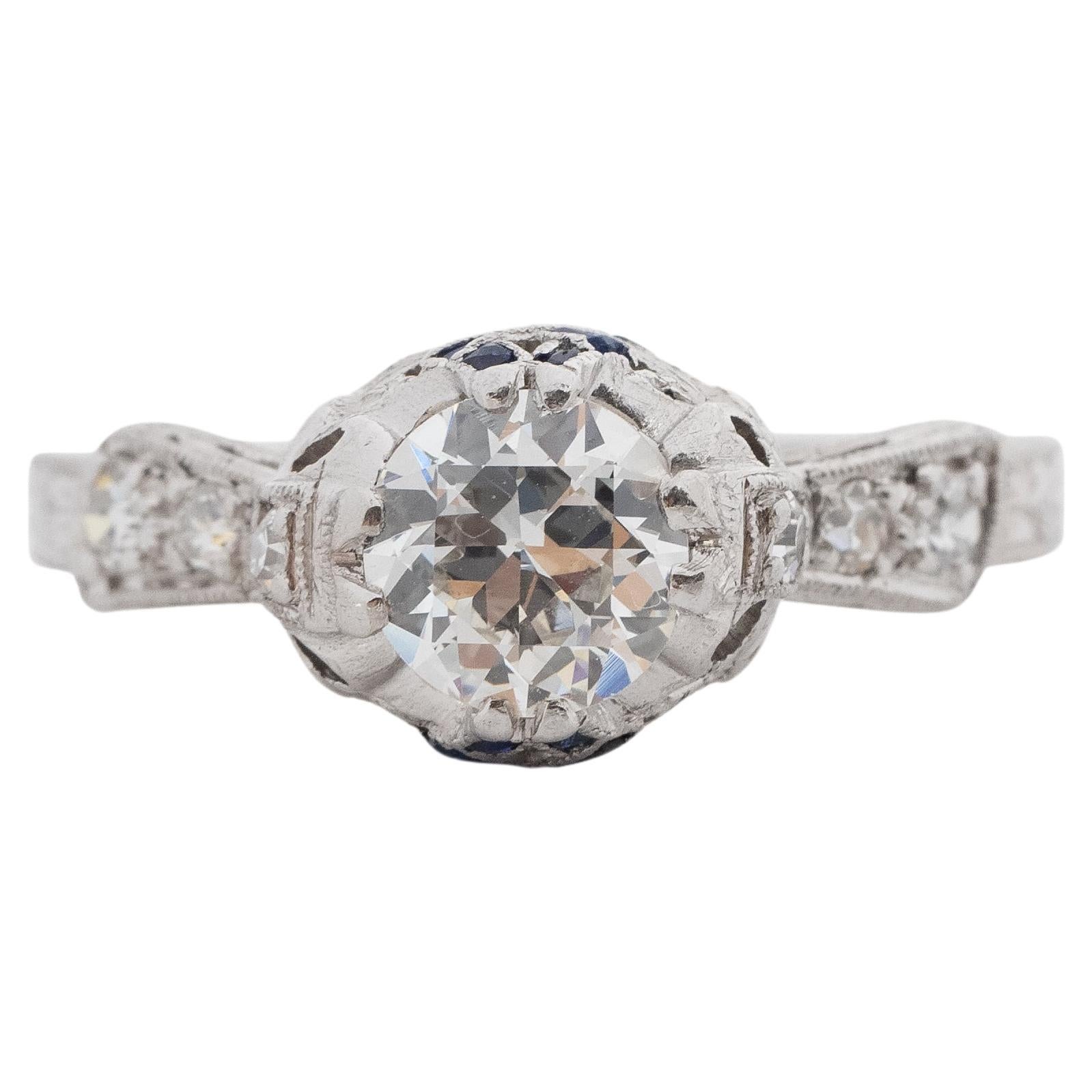 .95 Carat Total Weight Art Deco Diamond Platinum Engagement Ring For Sale