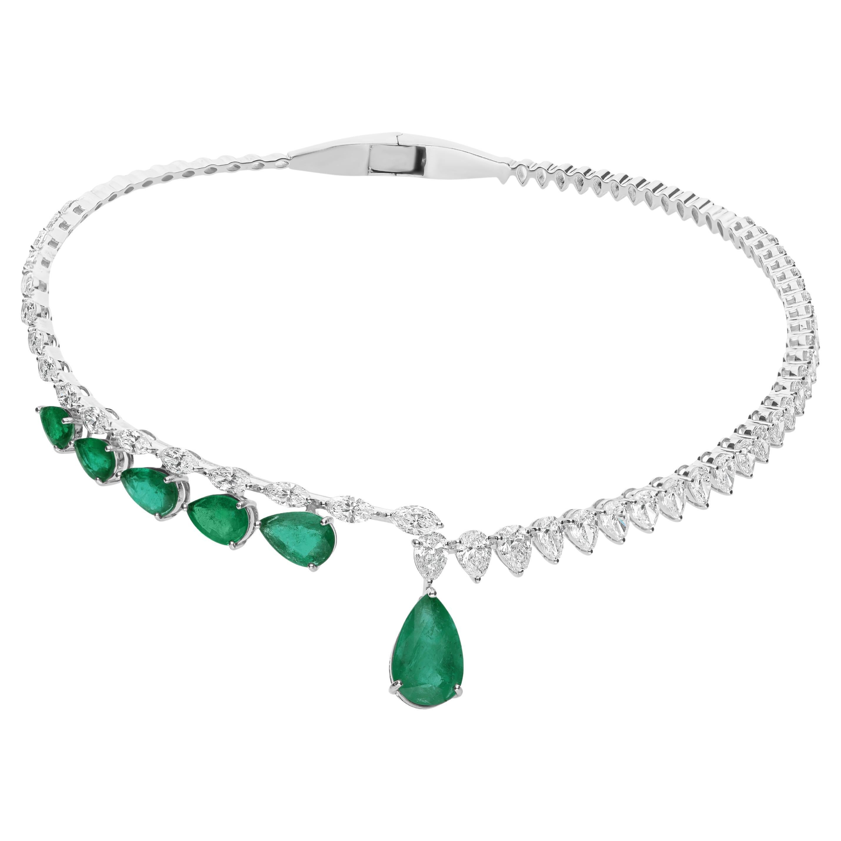 9,5 Karat sambischer Smaragd 9,64 Karat Diamant Choker Halskette 18 Karat Weißgold