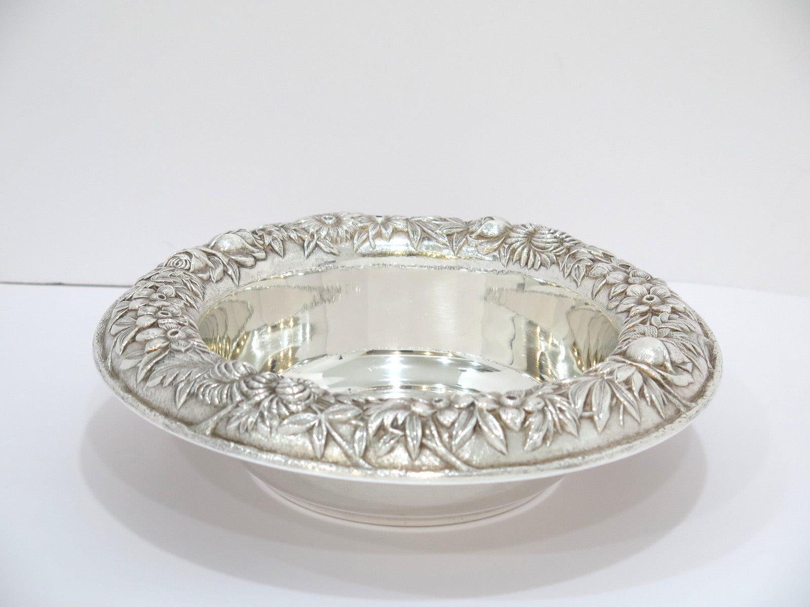 Repoussé 9.5 in - Sterling Silver S. Kirk & Son Vintage Floral Repousse Serving Bowl For Sale