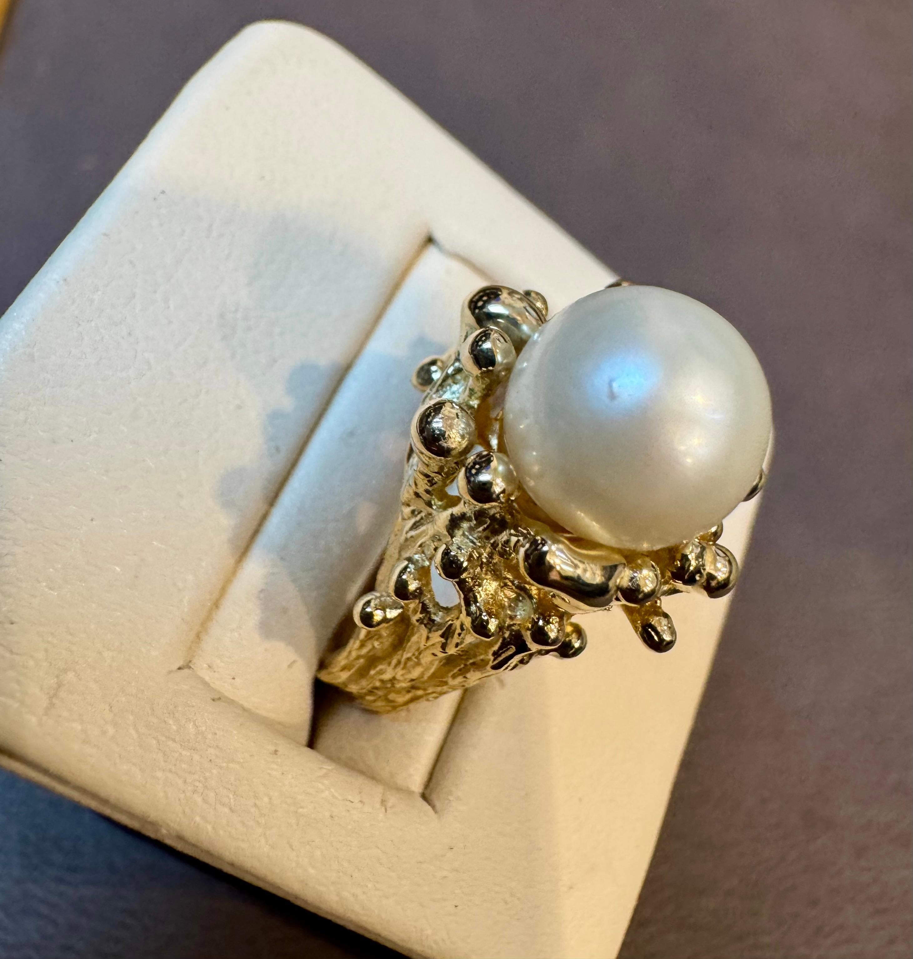 Bague en or jaune 14 carats avec perle d'Akoya ronde de 9.5 MM, taille 5.75 en vente 6