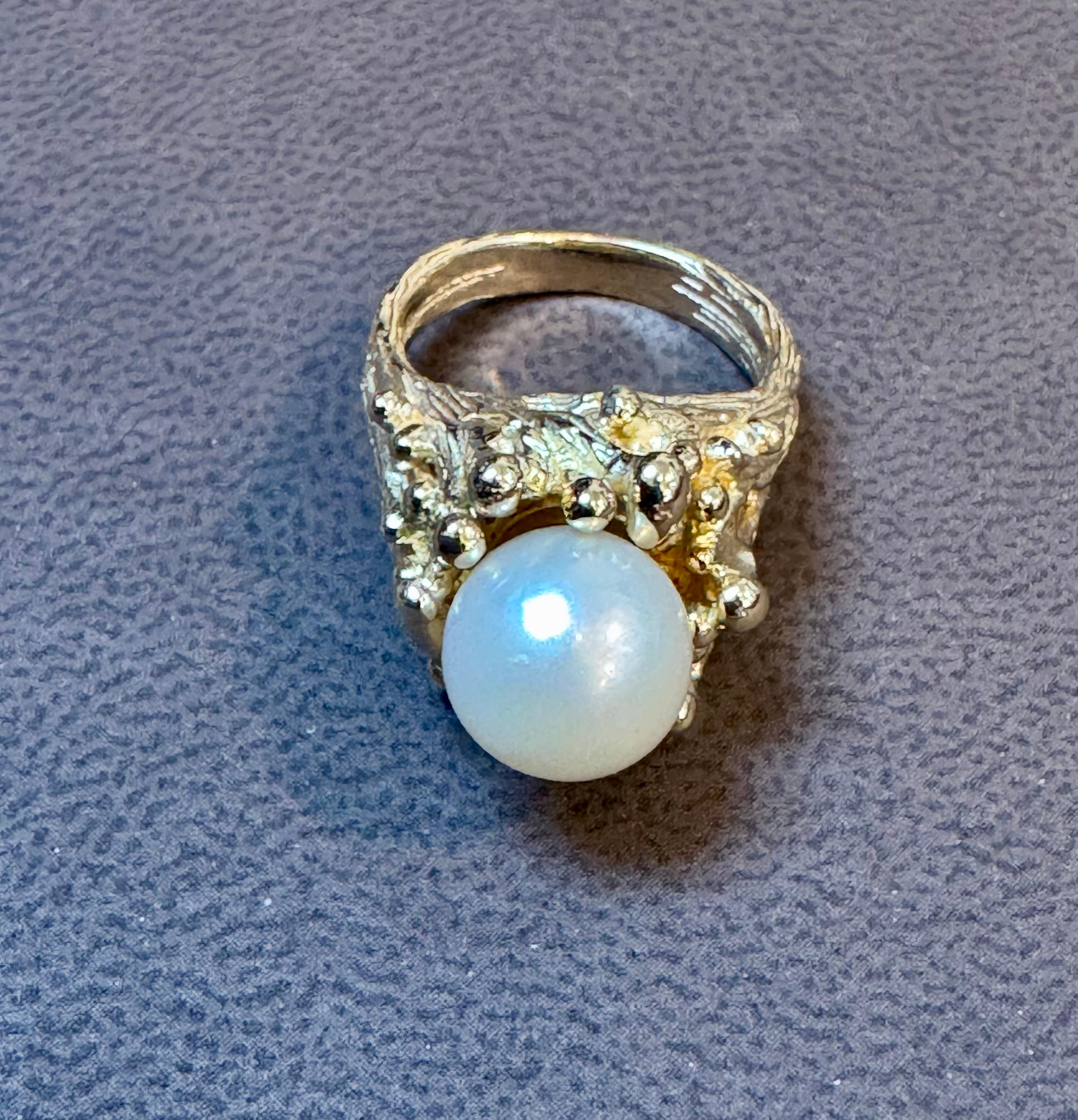 Bague en or jaune 14 carats avec perle d'Akoya ronde de 9.5 MM, taille 5.75 en vente 7