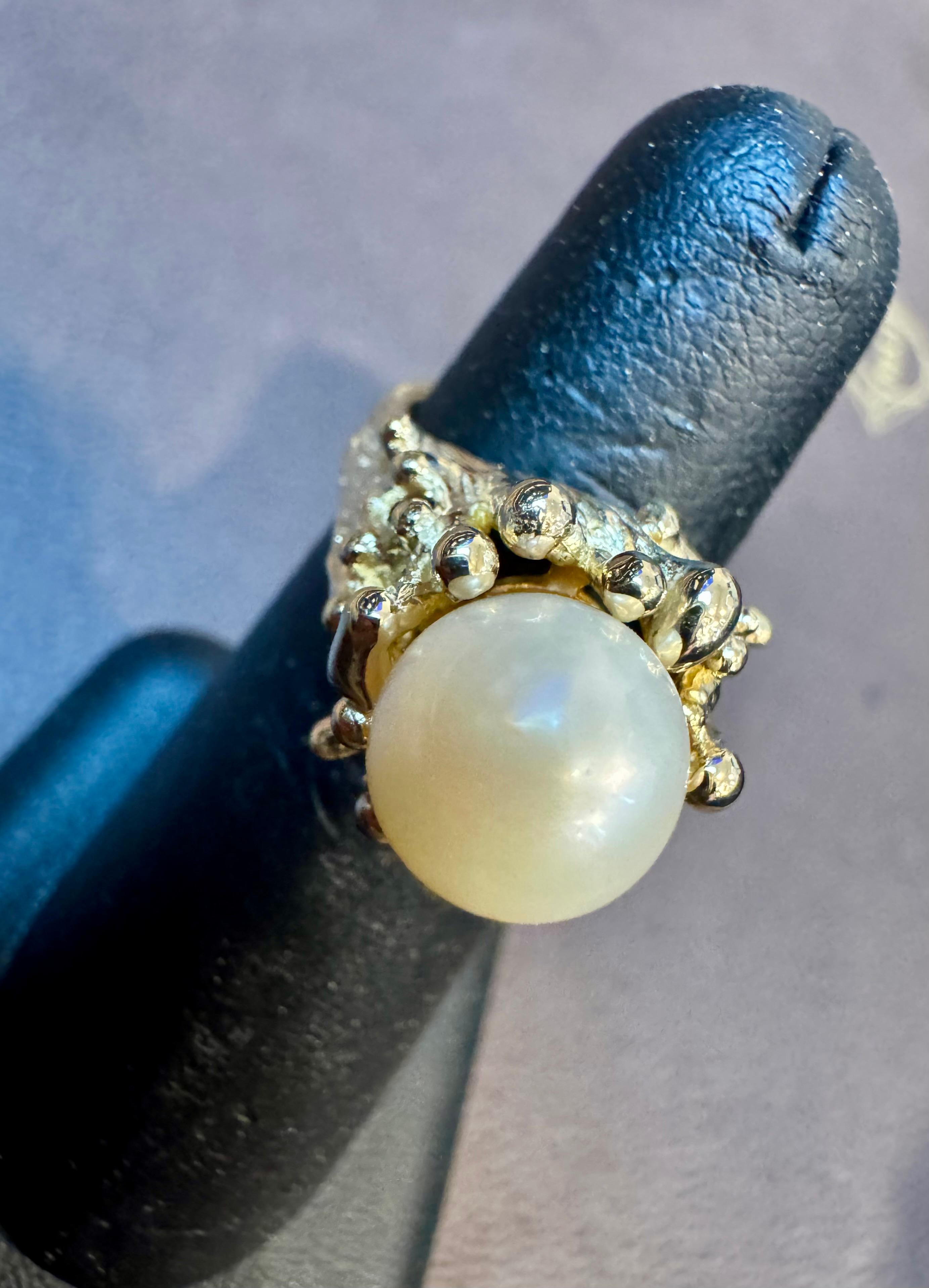 Bague en or jaune 14 carats avec perle d'Akoya ronde de 9.5 MM, taille 5.75 en vente 8