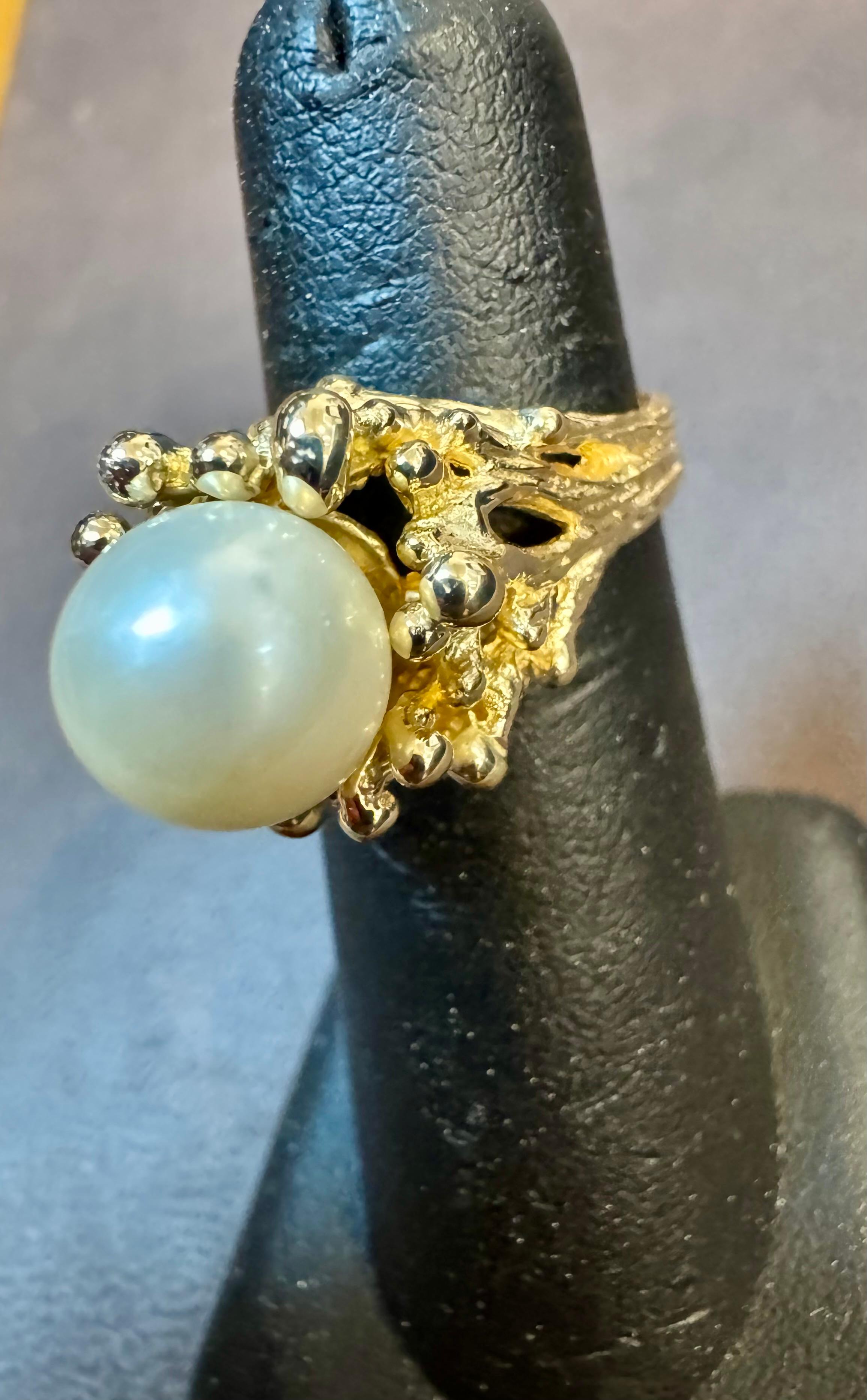 Bague en or jaune 14 carats avec perle d'Akoya ronde de 9.5 MM, taille 5.75 en vente 9