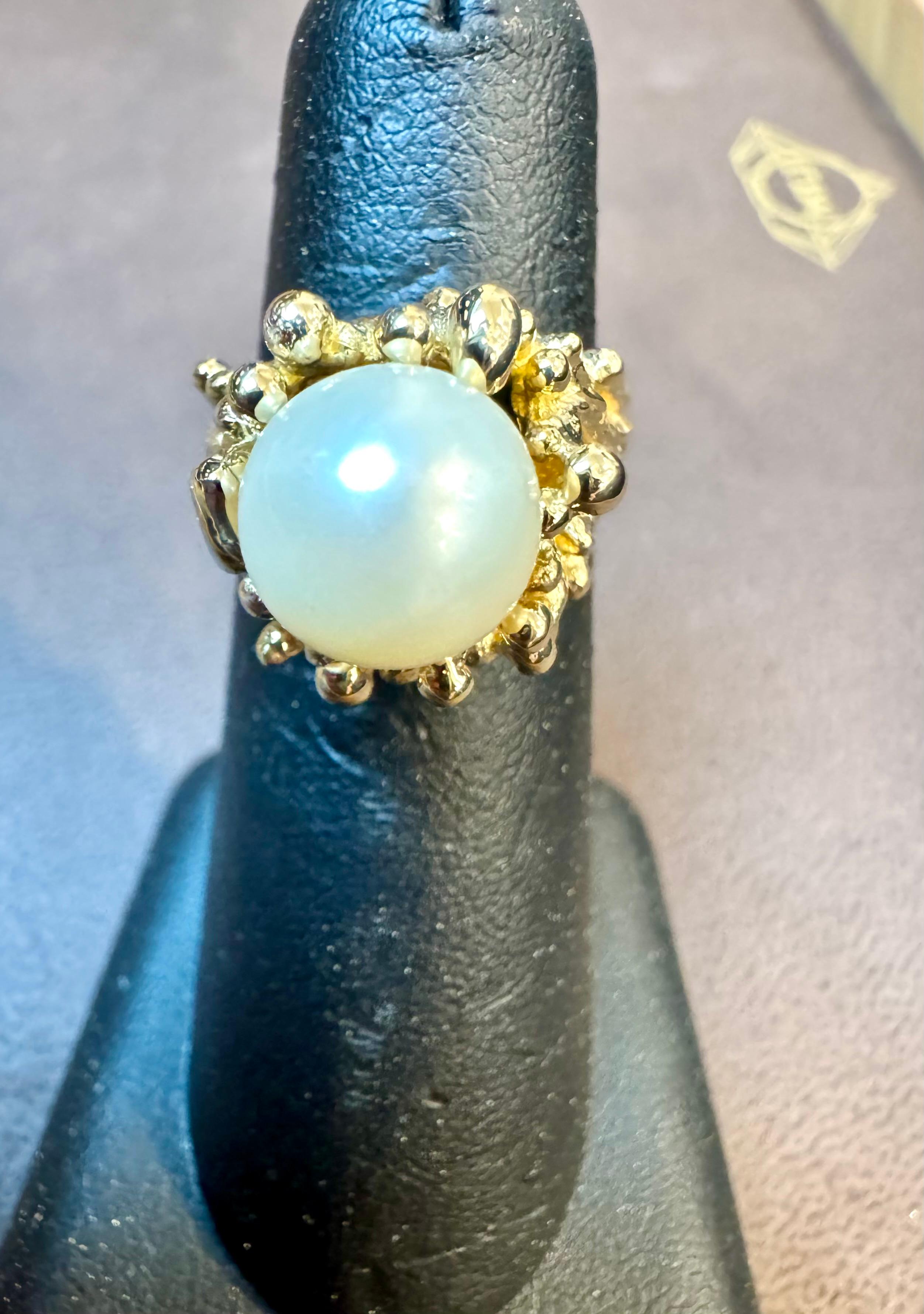 Bague en or jaune 14 carats avec perle d'Akoya ronde de 9.5 MM, taille 5.75 en vente 10