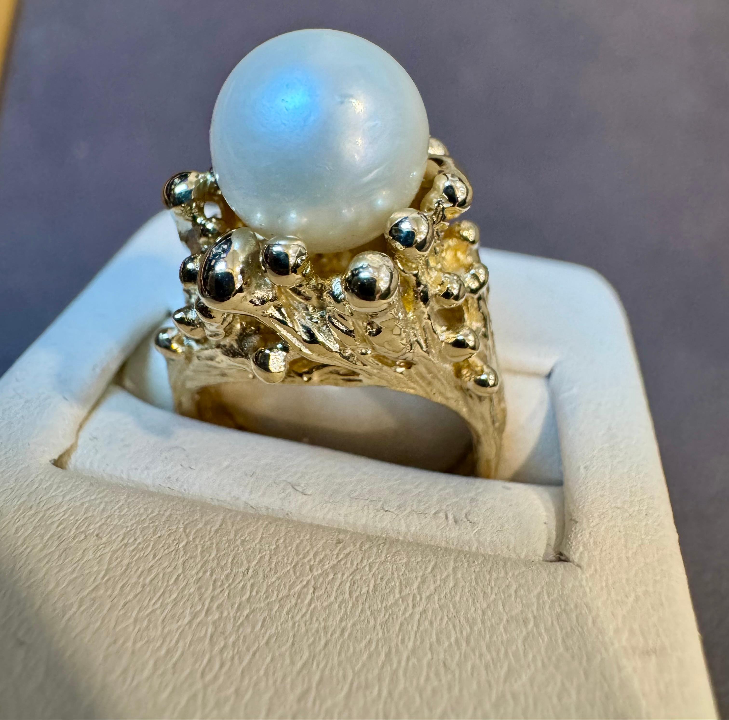 Bague en or jaune 14 carats avec perle d'Akoya ronde de 9.5 MM, taille 5.75 en vente 12