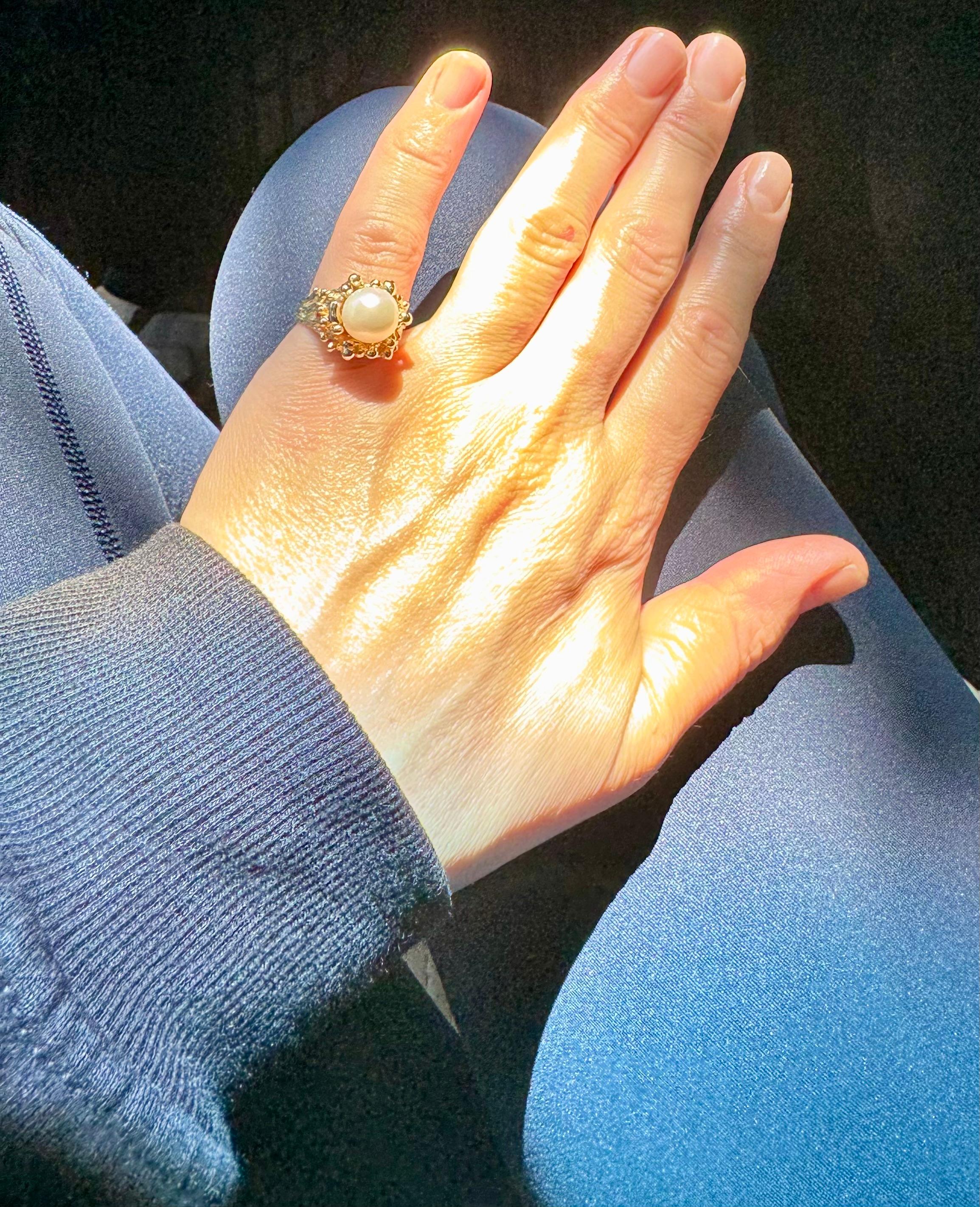 Bague en or jaune 14 carats avec perle d'Akoya ronde de 9.5 MM, taille 5.75 en vente 13