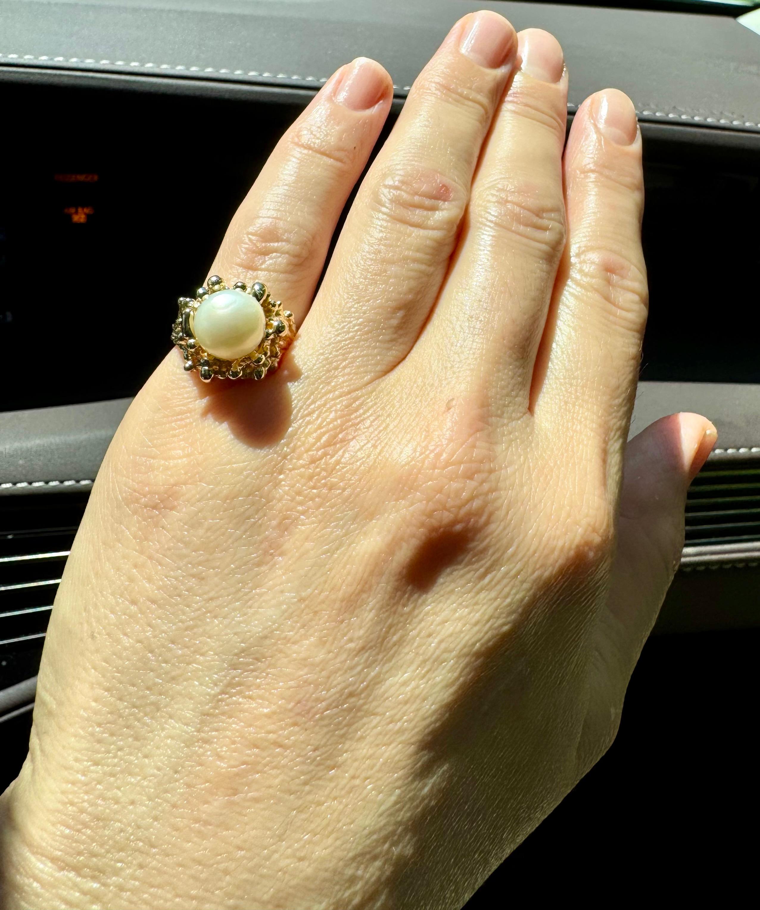 Bague en or jaune 14 carats avec perle d'Akoya ronde de 9.5 MM, taille 5.75 en vente 14