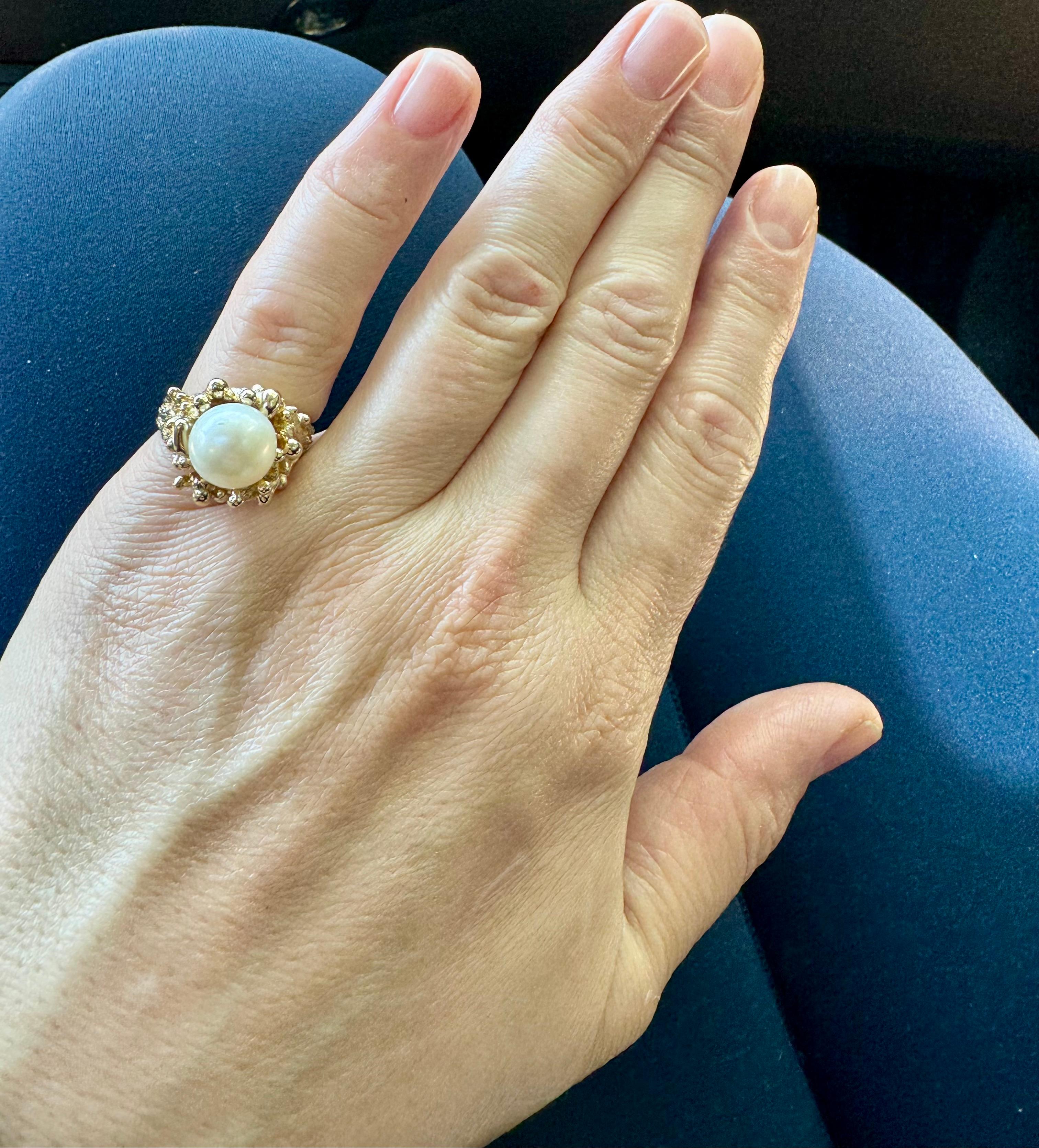 Bague en or jaune 14 carats avec perle d'Akoya ronde de 9.5 MM, taille 5.75 en vente 15