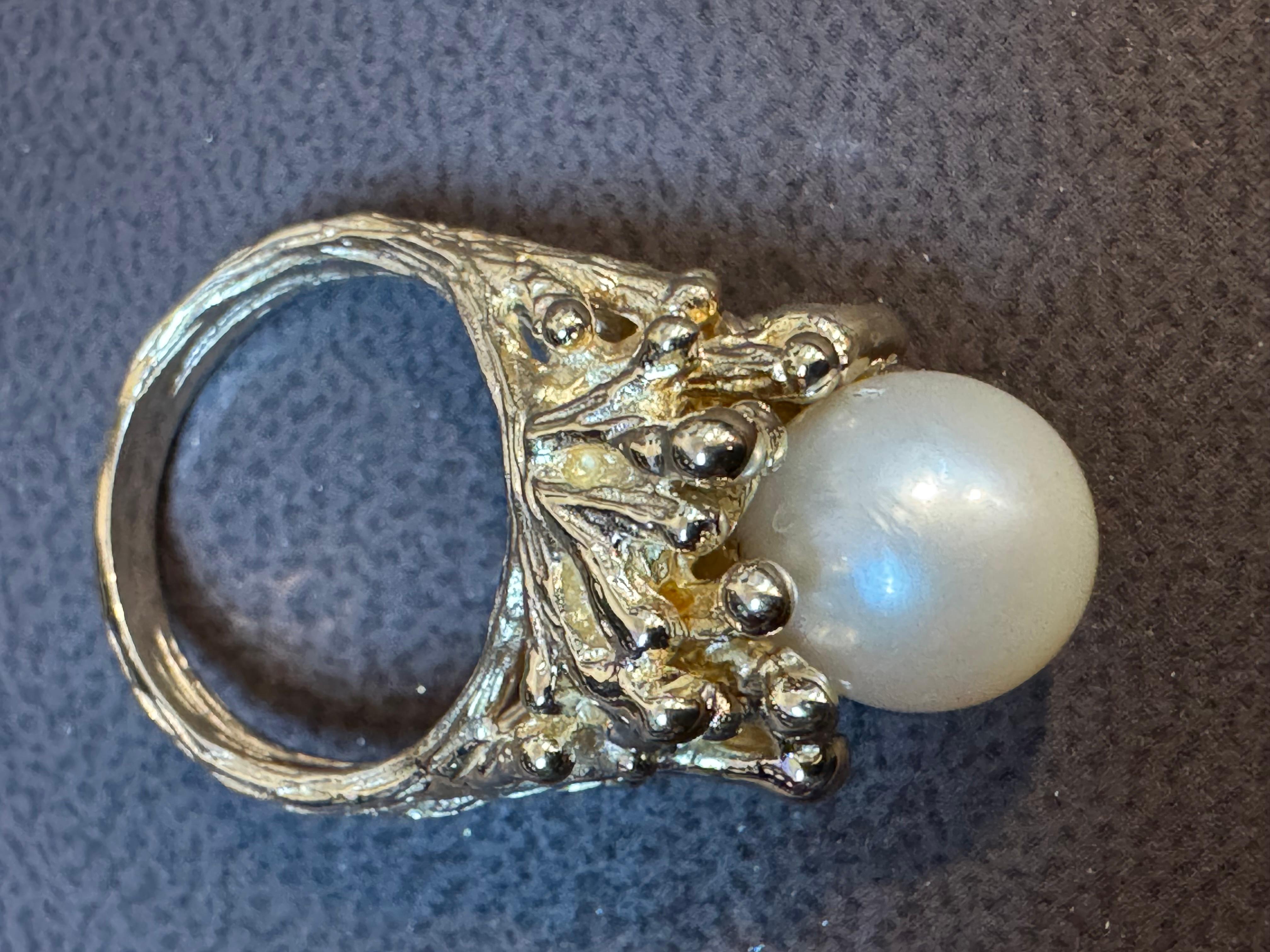 Bague en or jaune 14 carats avec perle d'Akoya ronde de 9.5 MM, taille 5.75 Excellent état - En vente à New York, NY